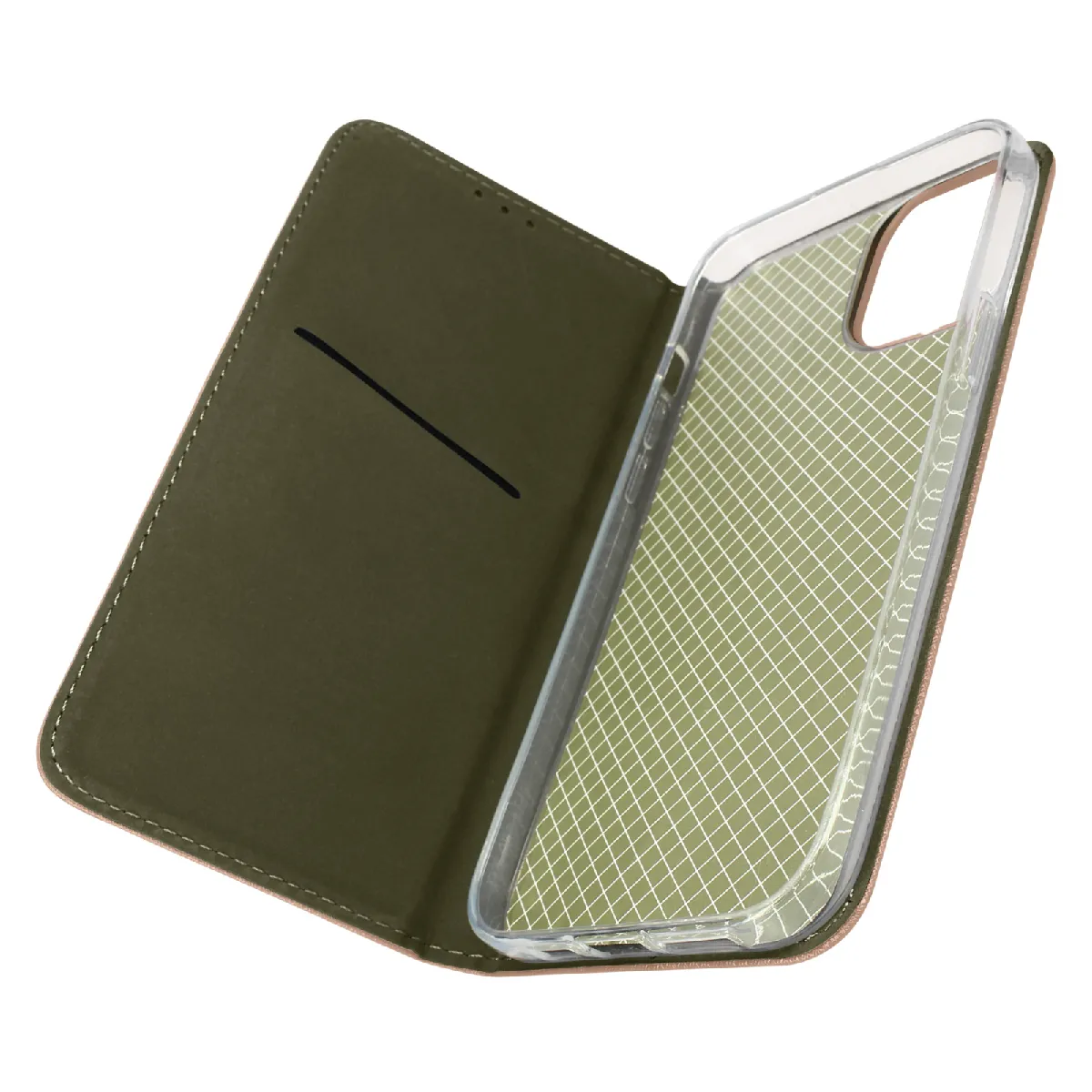 Avizar Rose Étui Iphone 14 Plus Clapet Magnétique Porte-Carte Fonction Support Gold