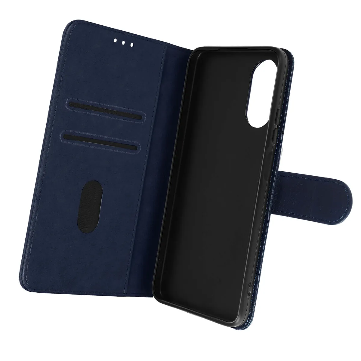 Avizar Bleu Étui Portefeuille Pour Oppo A17 Chesterfield Grainé Fonction Stand Nuit