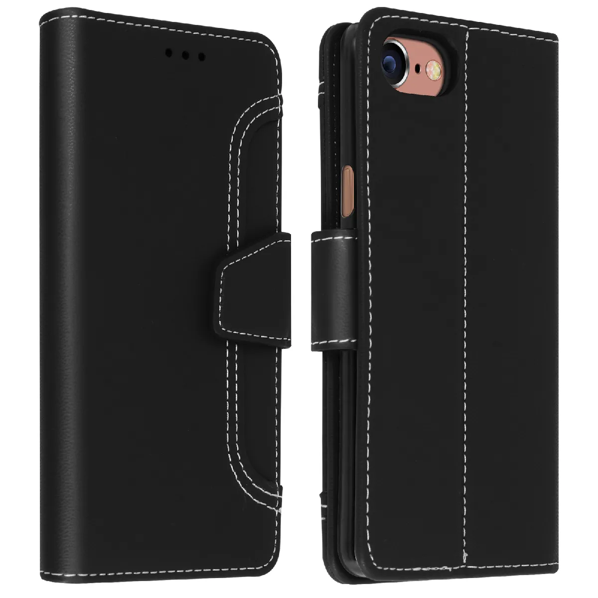 Avizar Noir Housse Pour Iphone Se 2022, 2020 Et 8, 7, 6S, 6 Portefeuille Fonction Support