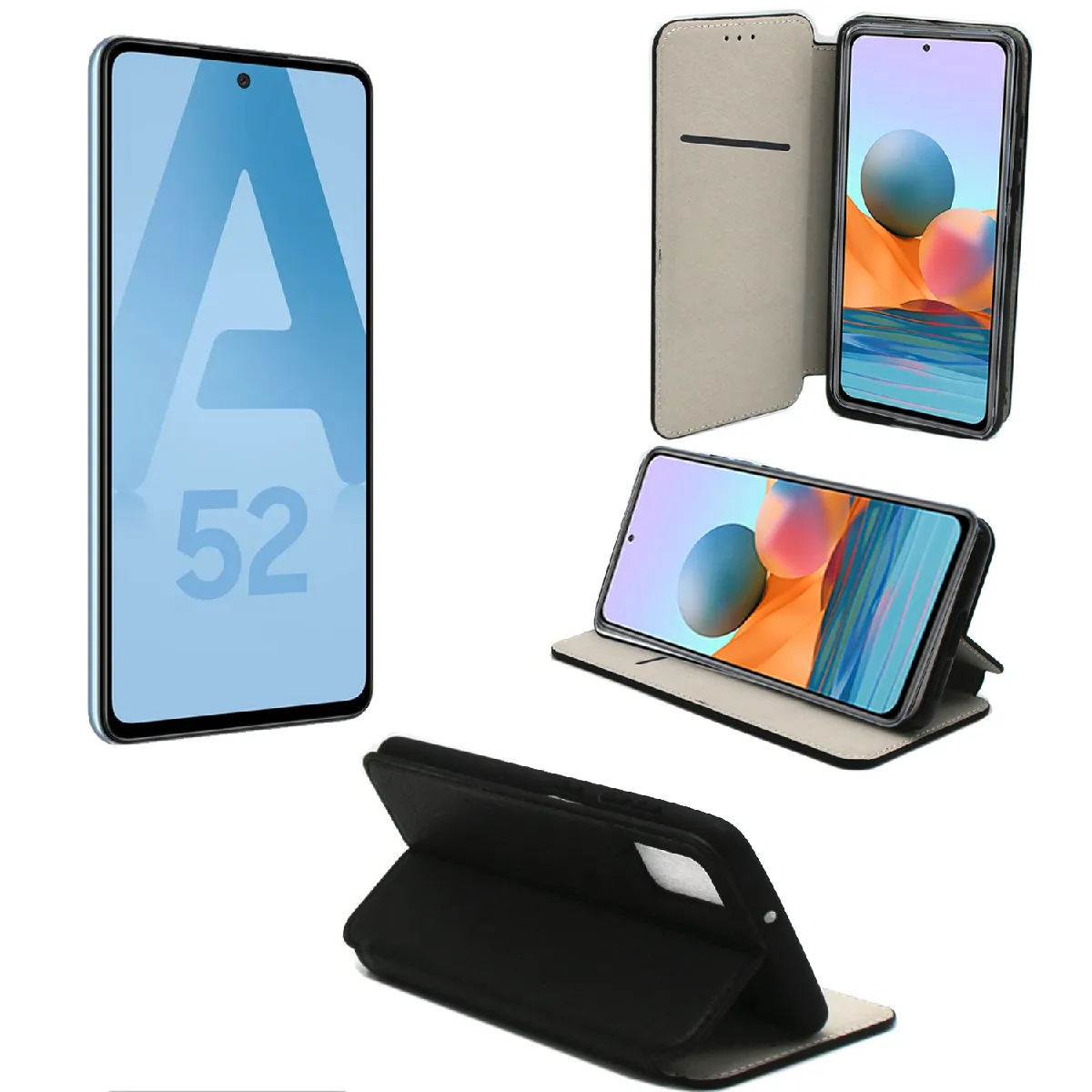 Xeptio Noir Étui Portefeuille À Rabat Samsung Galaxy A52 4G / A52 5G