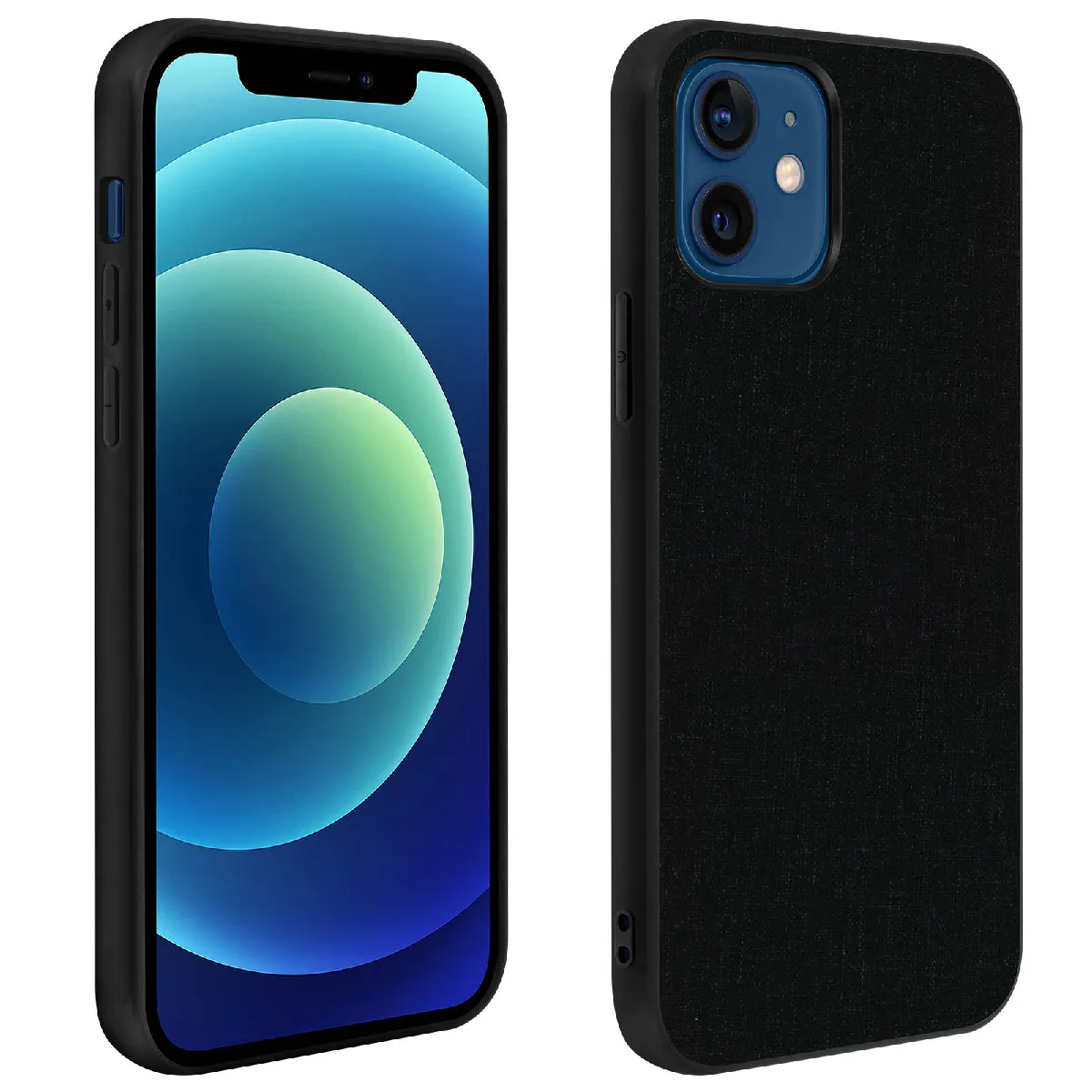 Avizar Noir Coque Iphone 12 Mini Hybride Finition Tissu Anti-Traces Lavable