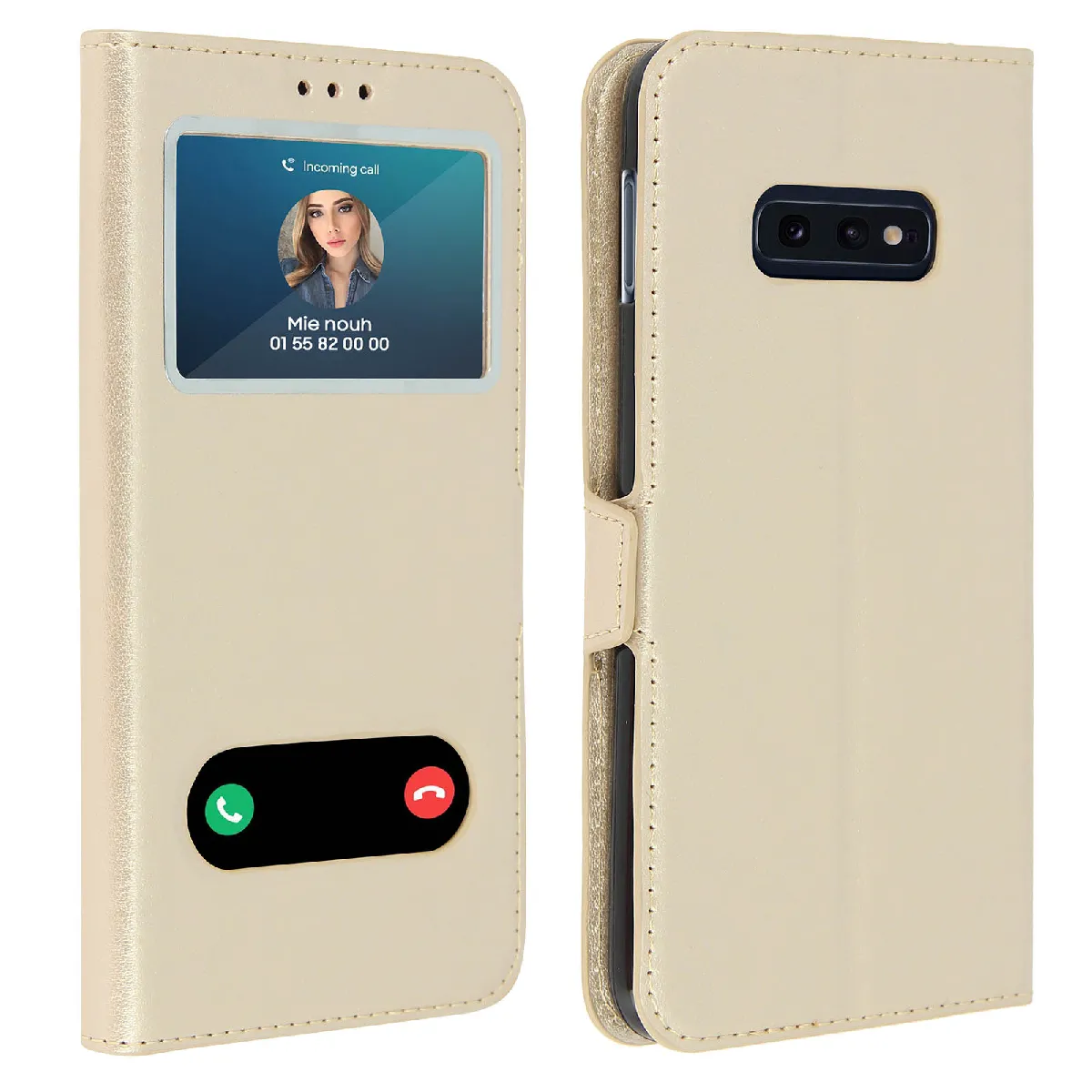 Avizar Or Étui Pour Samsung Galaxy S10e Housse Folio Double Fenêtre Fonction Support Dorée - Neuf - Image 3