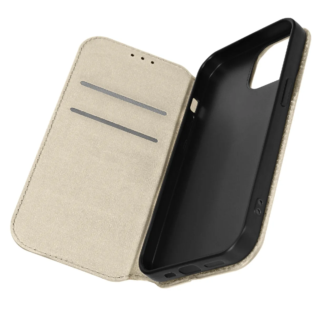 Avizar Doré Étui Pour Iphone 15 Porte-Carte Support Vidéo Clapet Magnétique E