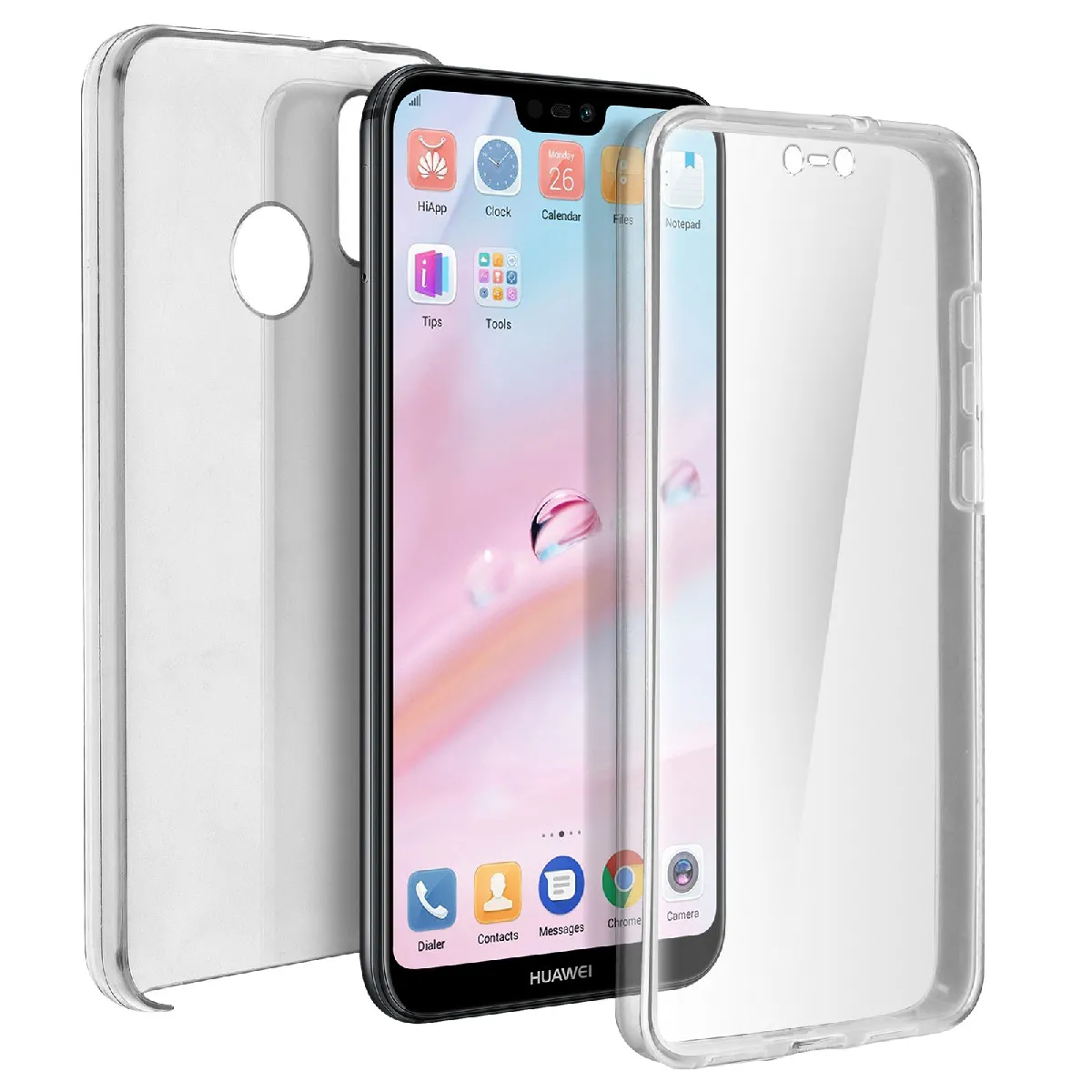 Avizar Coque Huawei P20 Lite Protection Silicone + Arrière Polycarbonate Transparent