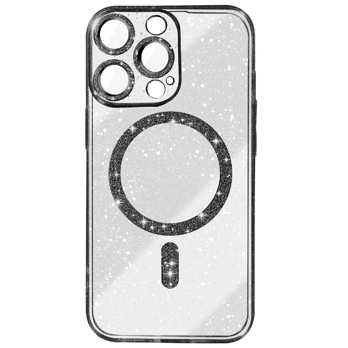 Avizar Noir Coque Magsafe Pour Iphone 14 Pro Silicone Pailleté