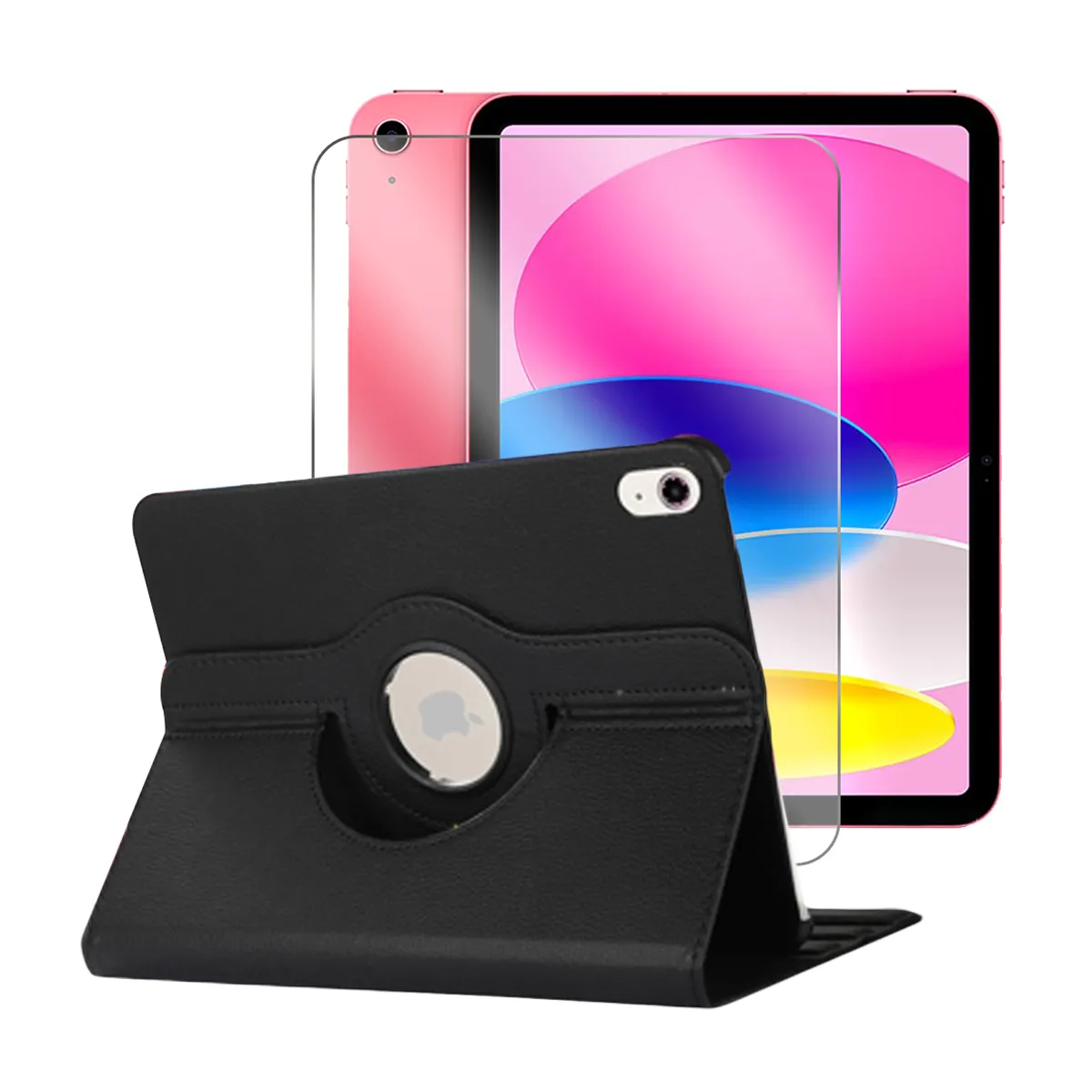 VISIODIRECT Etui rotatif en simili cuir + verre tremp&eacute; pour ipad 10 10,9"" 2022 - noir
