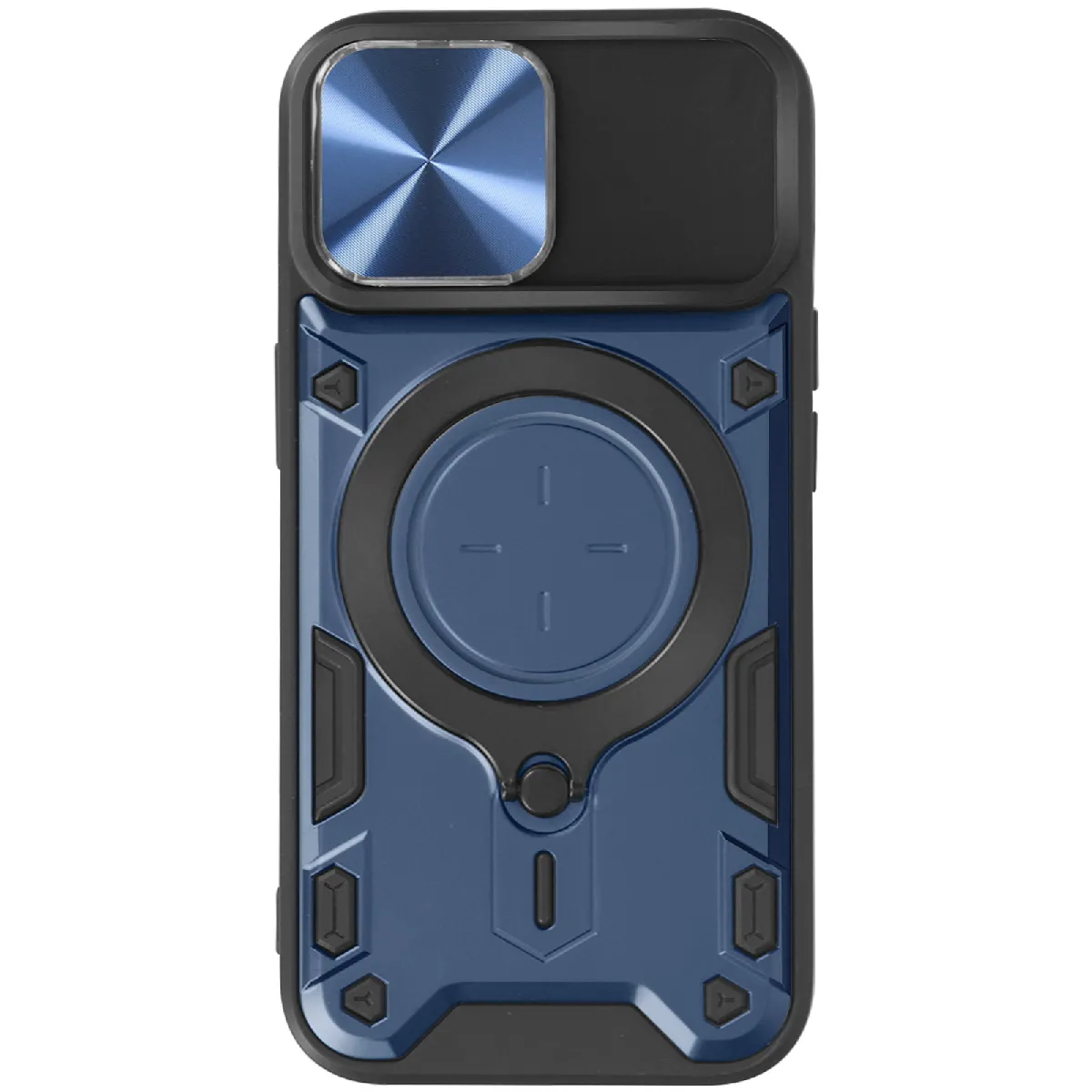 Avizar Bleu Coque Pour Iphone 15 Bague Métallique Bi-Matière Antichoc