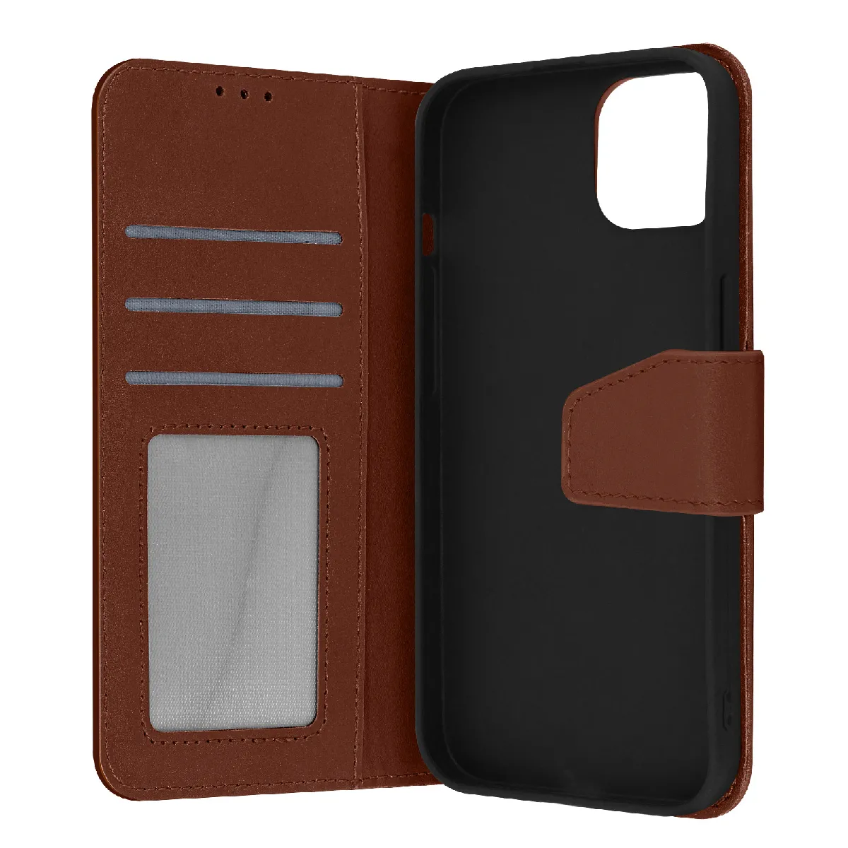 Avizar Marron Housse Pour Iphone 13 Cuir Premium Porte-Carte Fonction Support Vidéo