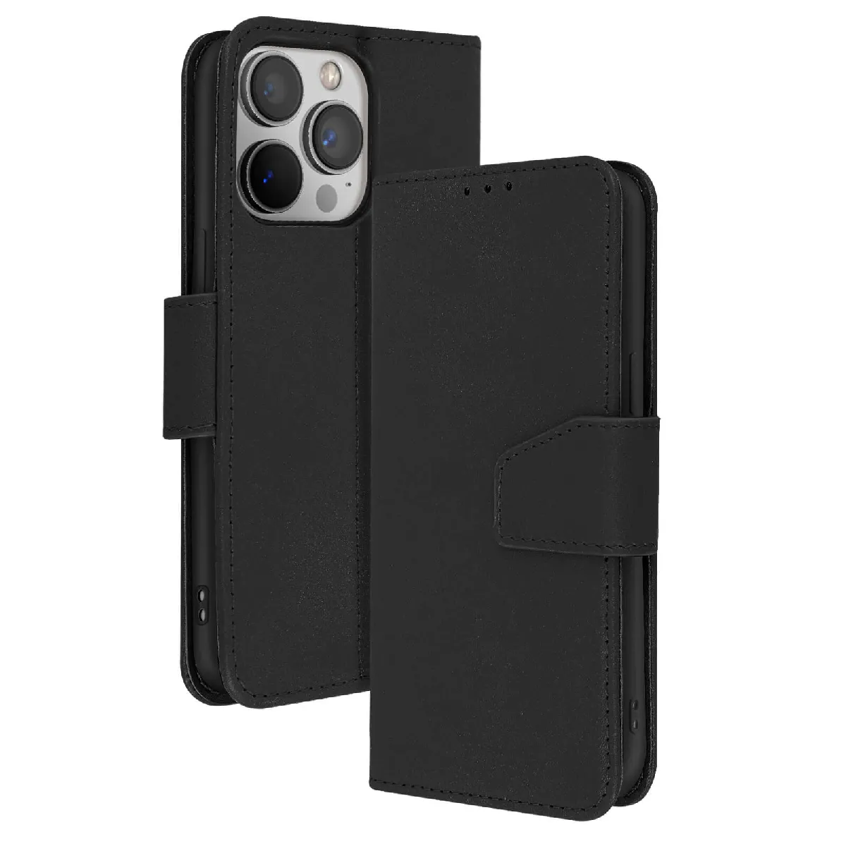Avizar Noir Étui Portefeuille Pour Iphone 13 Pro En Cuir Premium Avec Fonction Stand