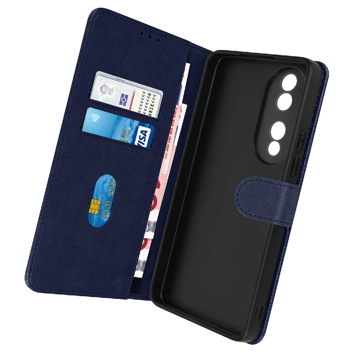 Avizar Bleu Étui Portefeuille Pour Honor 70 Chesterfield Grainé Fonction Stand Nuit