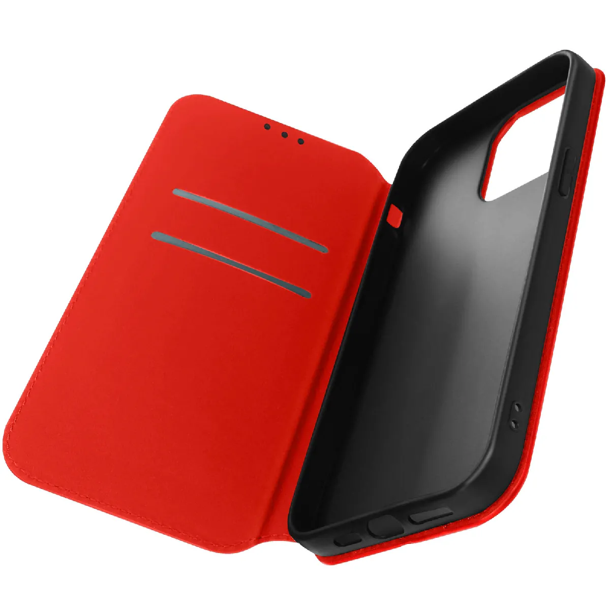 Avizar Rouge Housse Folio Pour Iphone 14 Pro Clapet Porte-Cartes Fonction Support Vidéo