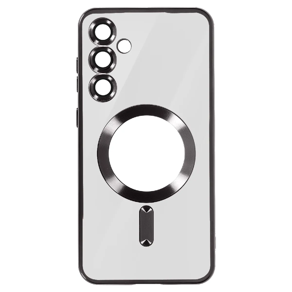 Avizar Noir Coque Magsafe Pour Samsung Galaxy S24 Plus Silicone Contour Chromé
