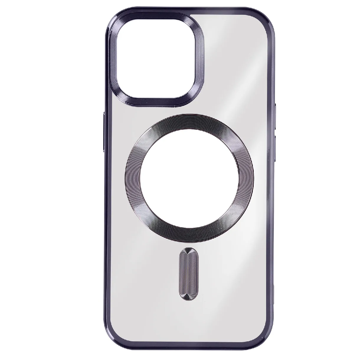 Avizar Violet Coque Magsafe Pour Iphone 15 Pro Max Silicone Protection Caméra Chromé