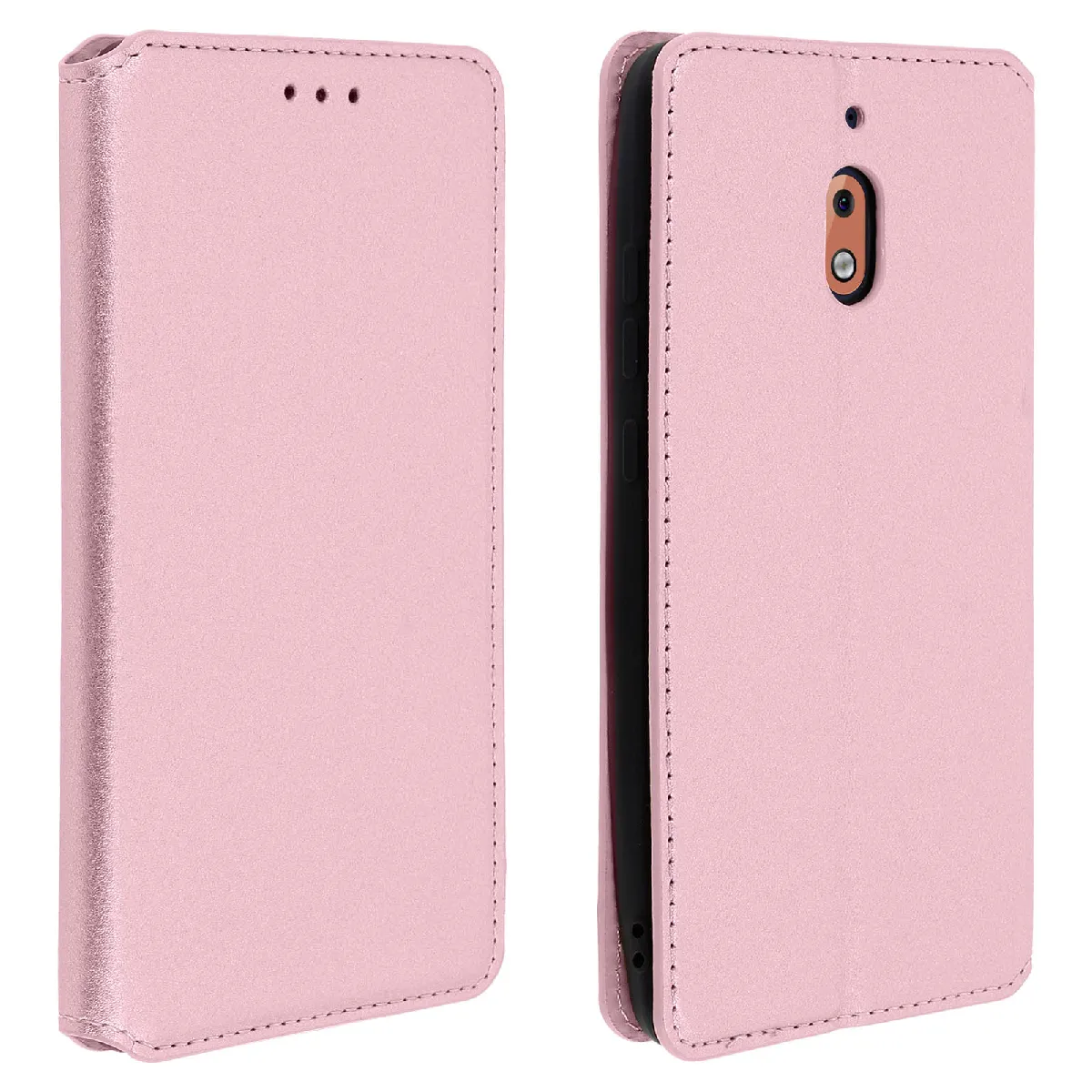 Avizar Rose Housse Pour Nokia 2.1 Étui Folio Porte-Cartes Fonction Support Champagne