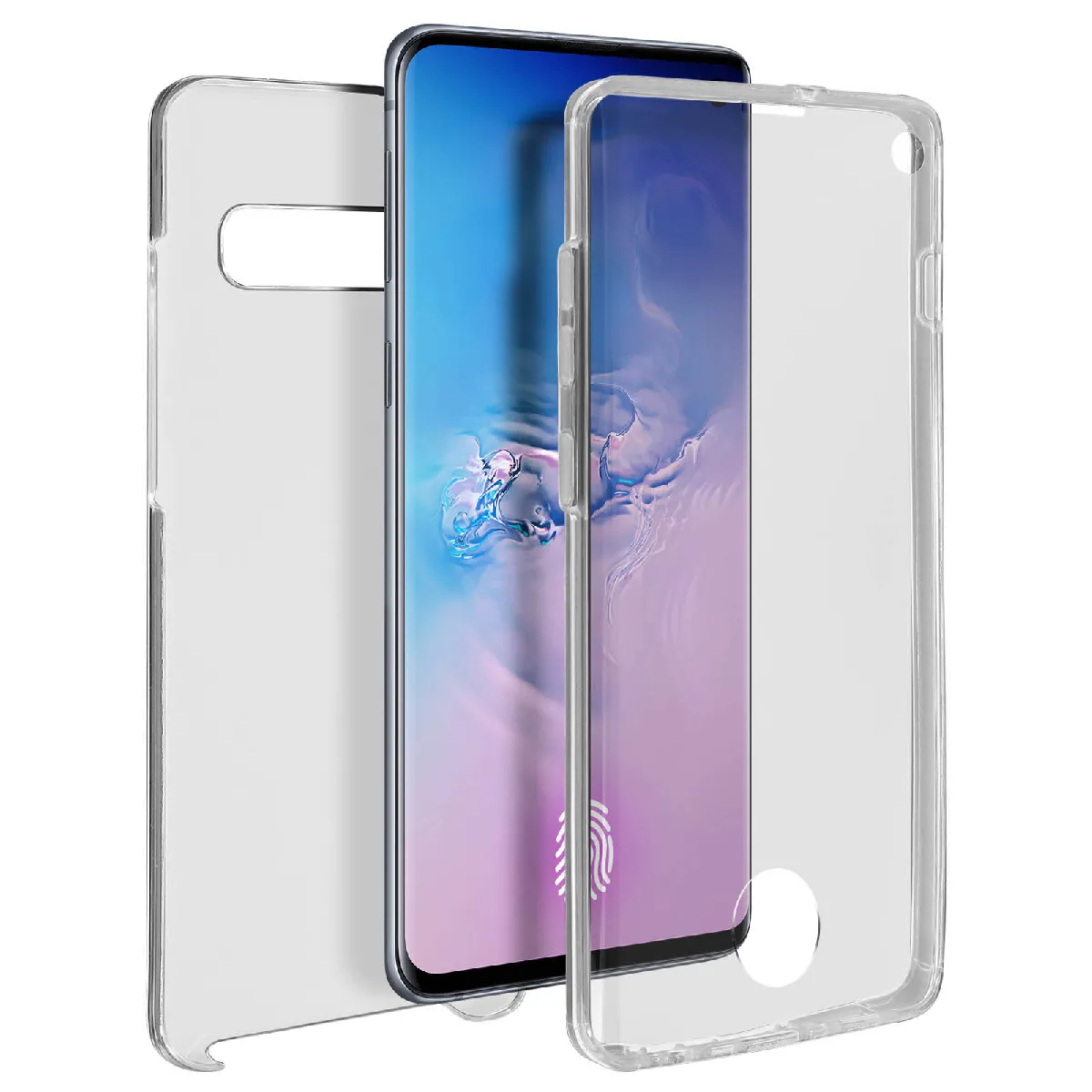 Avizar Coque Samsung Galaxy S10 Protection 360° Rigide + Avant Silicone Transparent