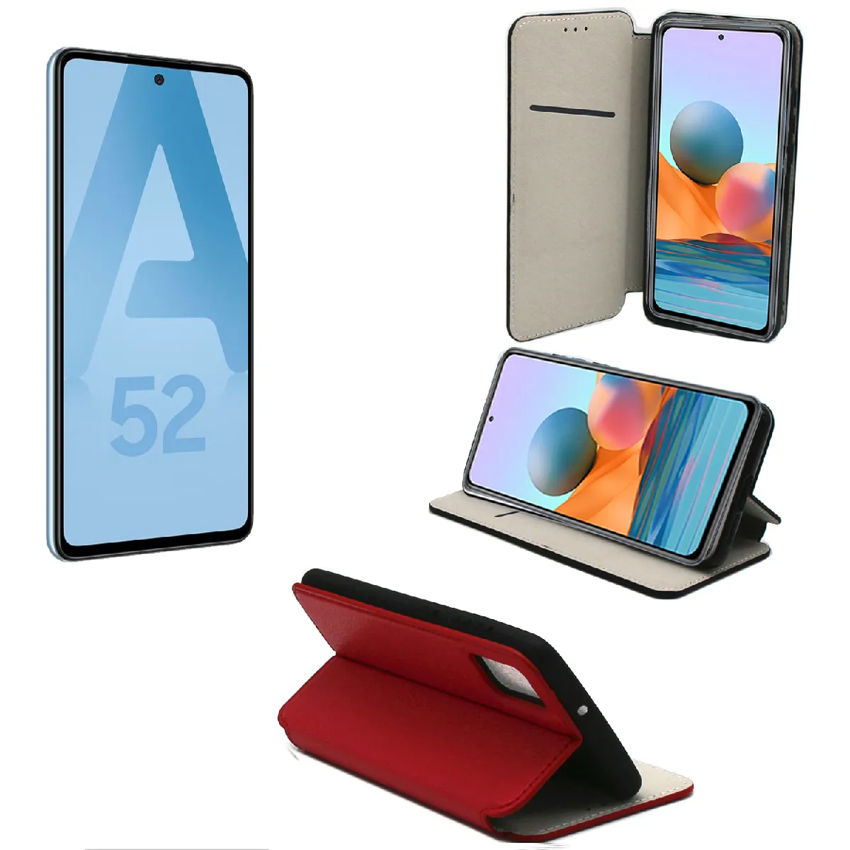 Xeptio Rouge Housse À Rabat Avec Porte-Cartes Samsung Galaxy A52 4G / A52 5G