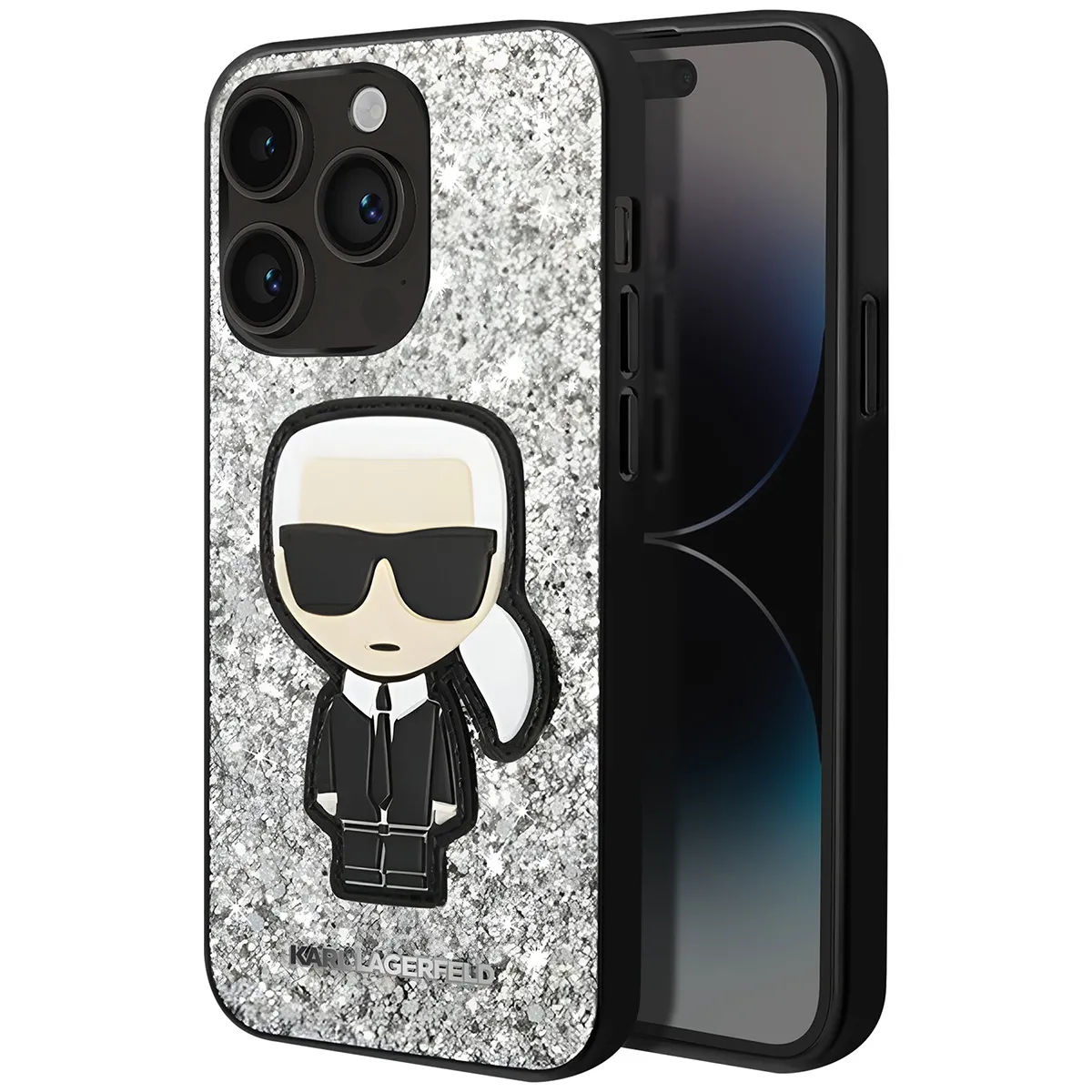 Karl Lagerfeld - Coque iPhone 14 Pro - Glitter Flakes Ikonik - Argent - Image 3