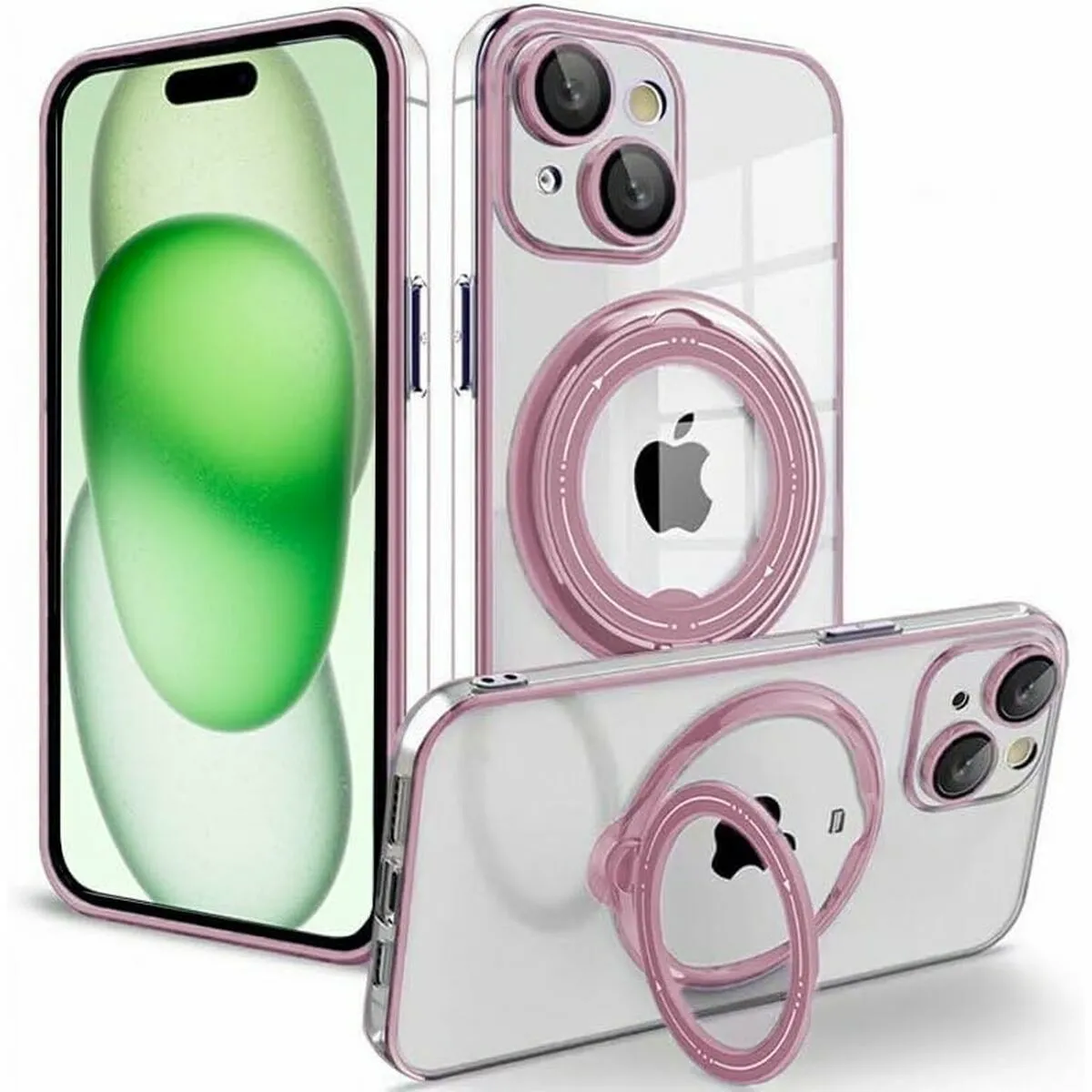 Coque avec anneau magnétique rose cool pour iPhone 15 Plus - Image 2