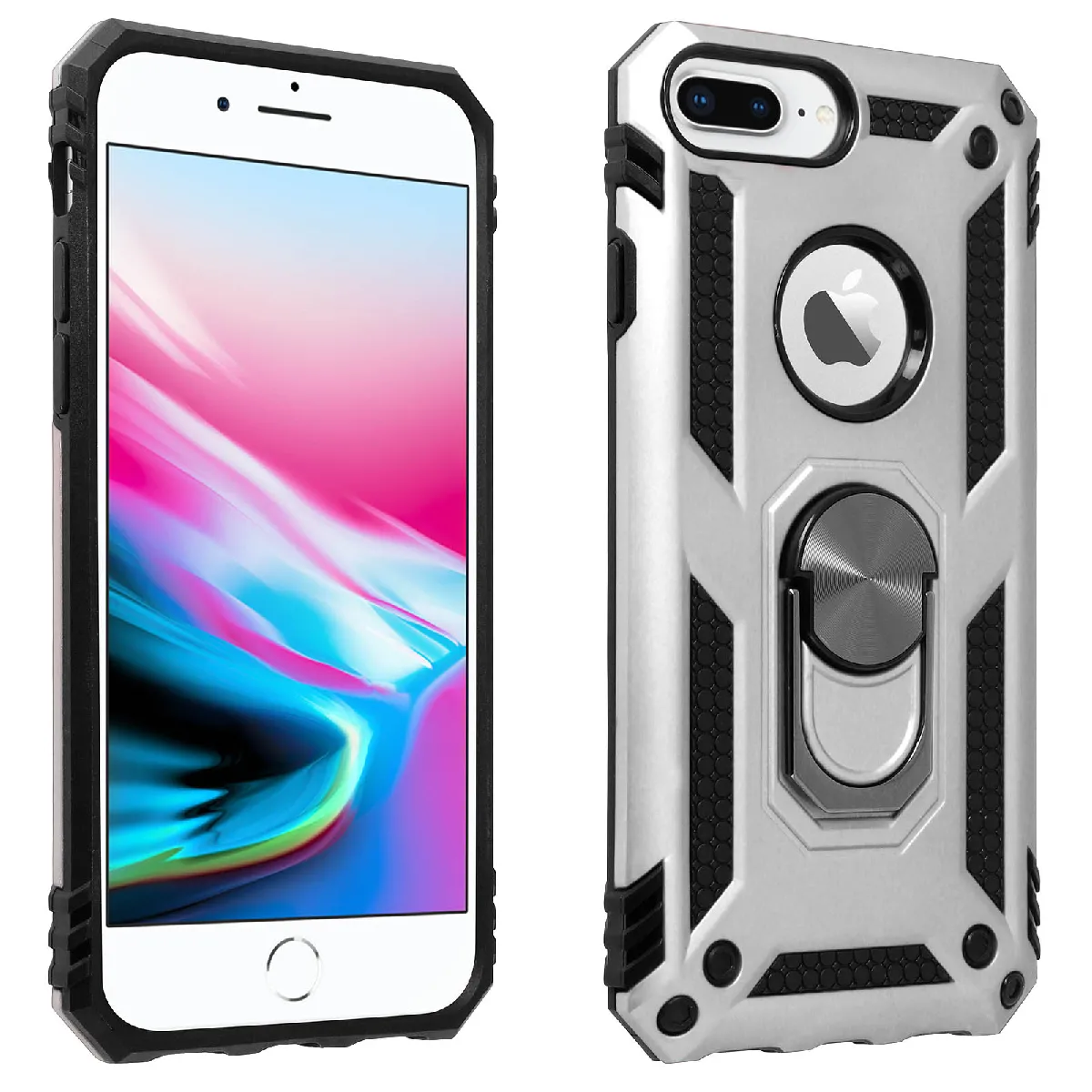 Avizar Argent Coque Pour Iphone 6 Plus Et 6S Plus Et 7 Plus Et 8 Plus Hybride Bague Support - Neuf - Image 2
