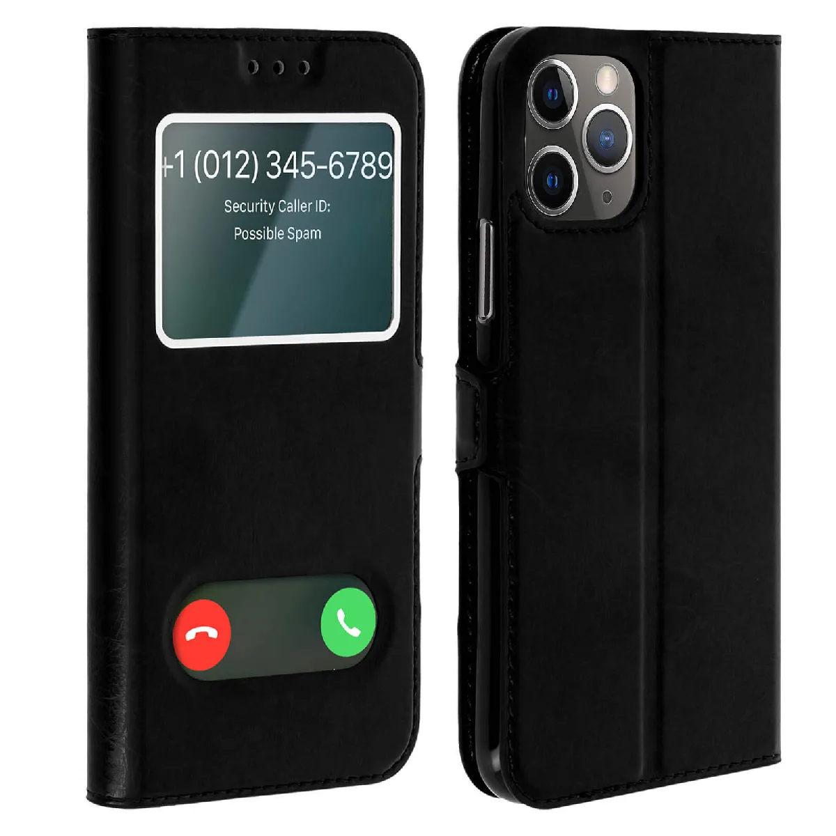 Avizar Noir Housse Pour Iphone 11 Pro Protection Double Fenêtre Fonction Support