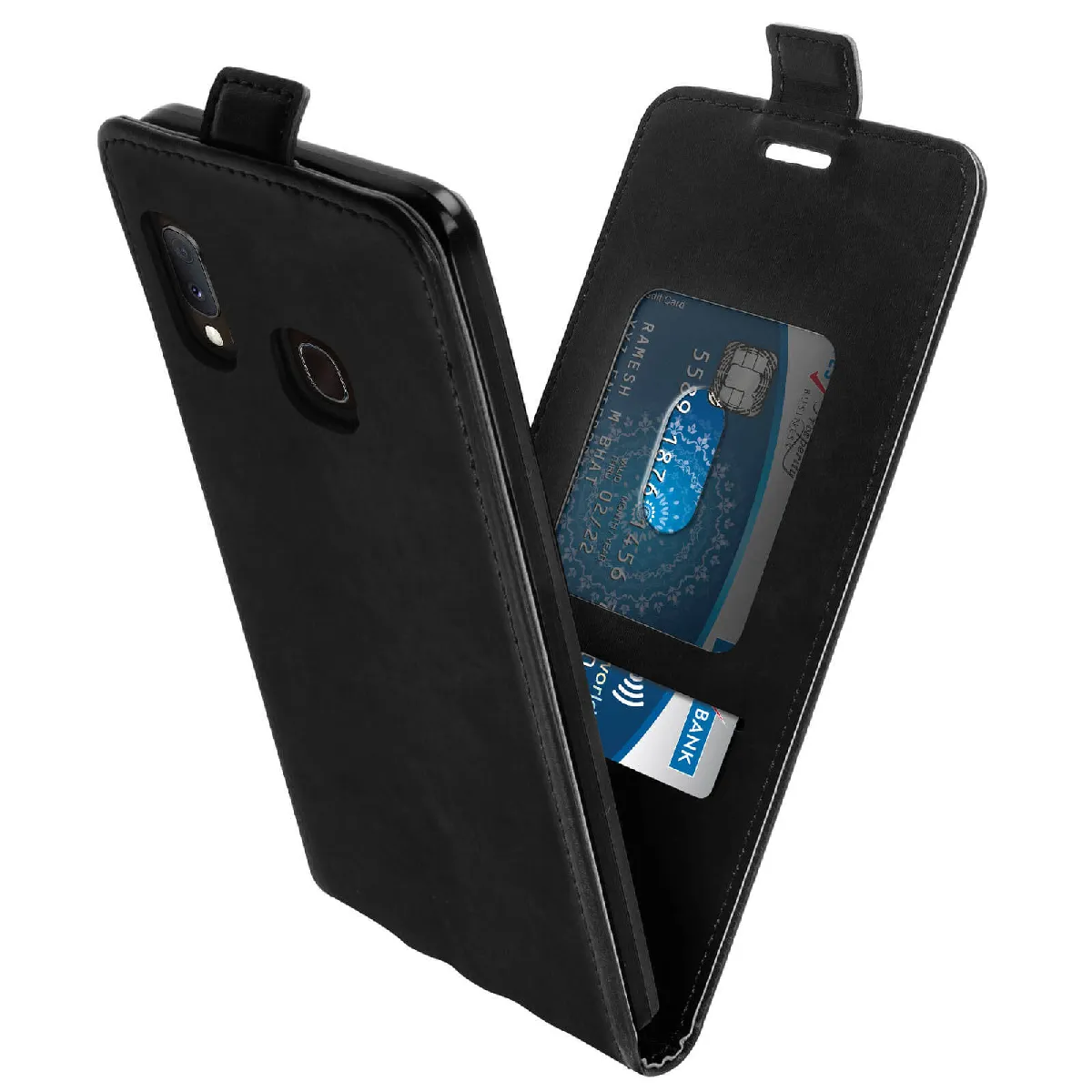 Avizar Noir Étui Clapet Vertical Pour Galaxy A20e Avec Porte-Carte Et Support Vidéo