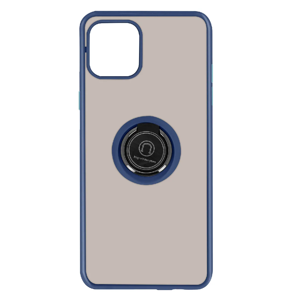 Avizar Bleu Coque Pour Iphone 12 Mini Bi-Matière Bague Métallique Fonction Support