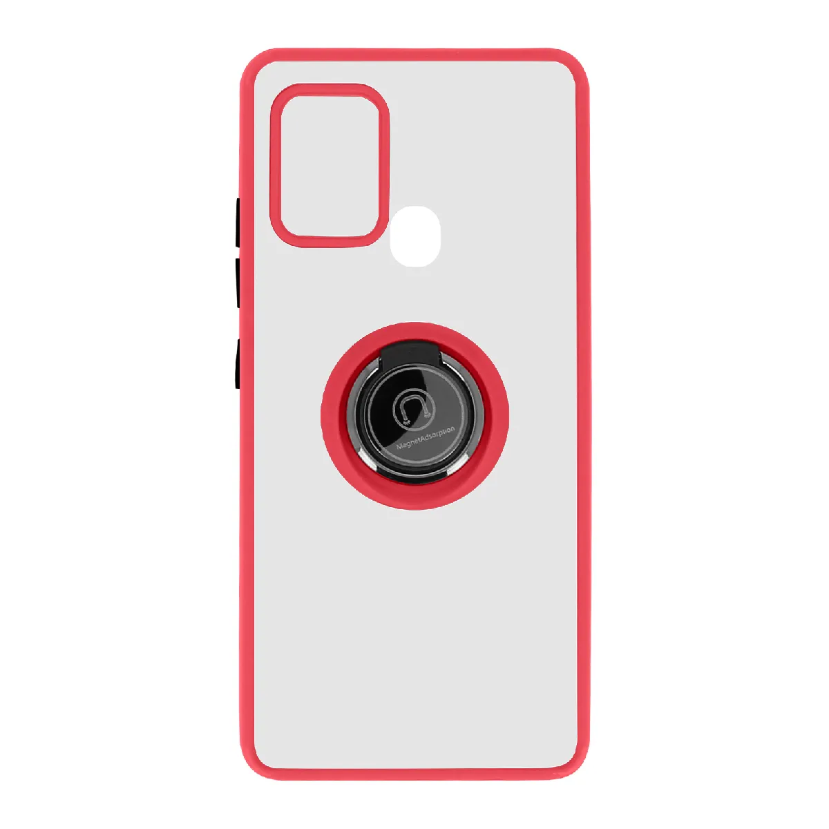 Avizar Rouge Coque Pour Samsung Galaxy A21s Bi-Matière Bague Métallique Fonction Support