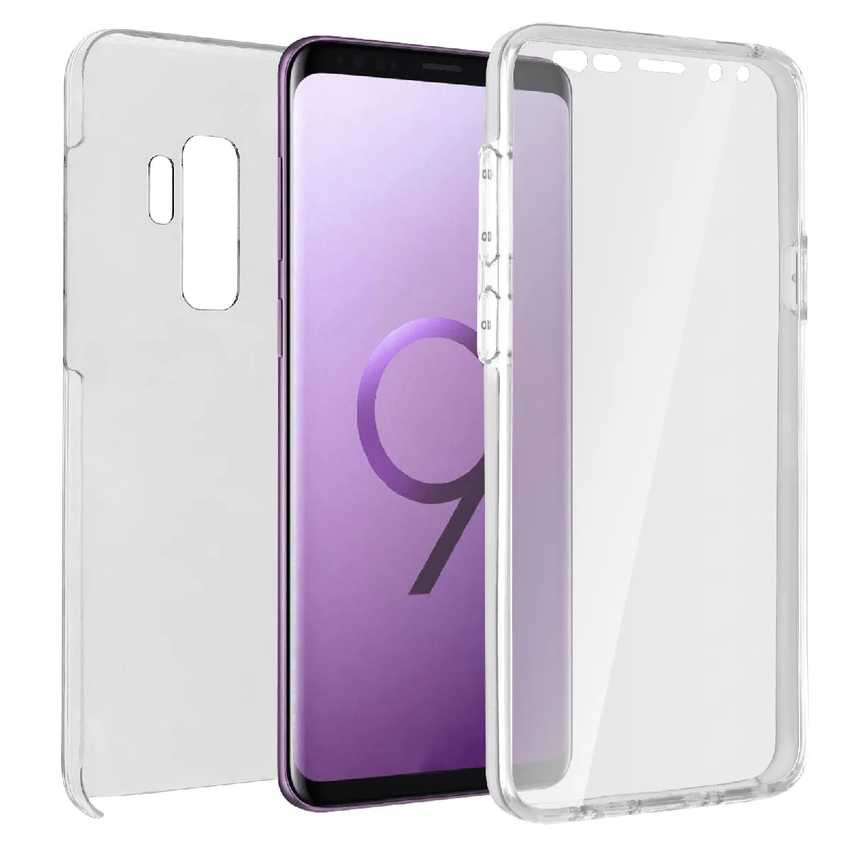 Avizar Coque Galaxy S9 Plus Protection Silicone + Arrière Polycarbonate Transparent