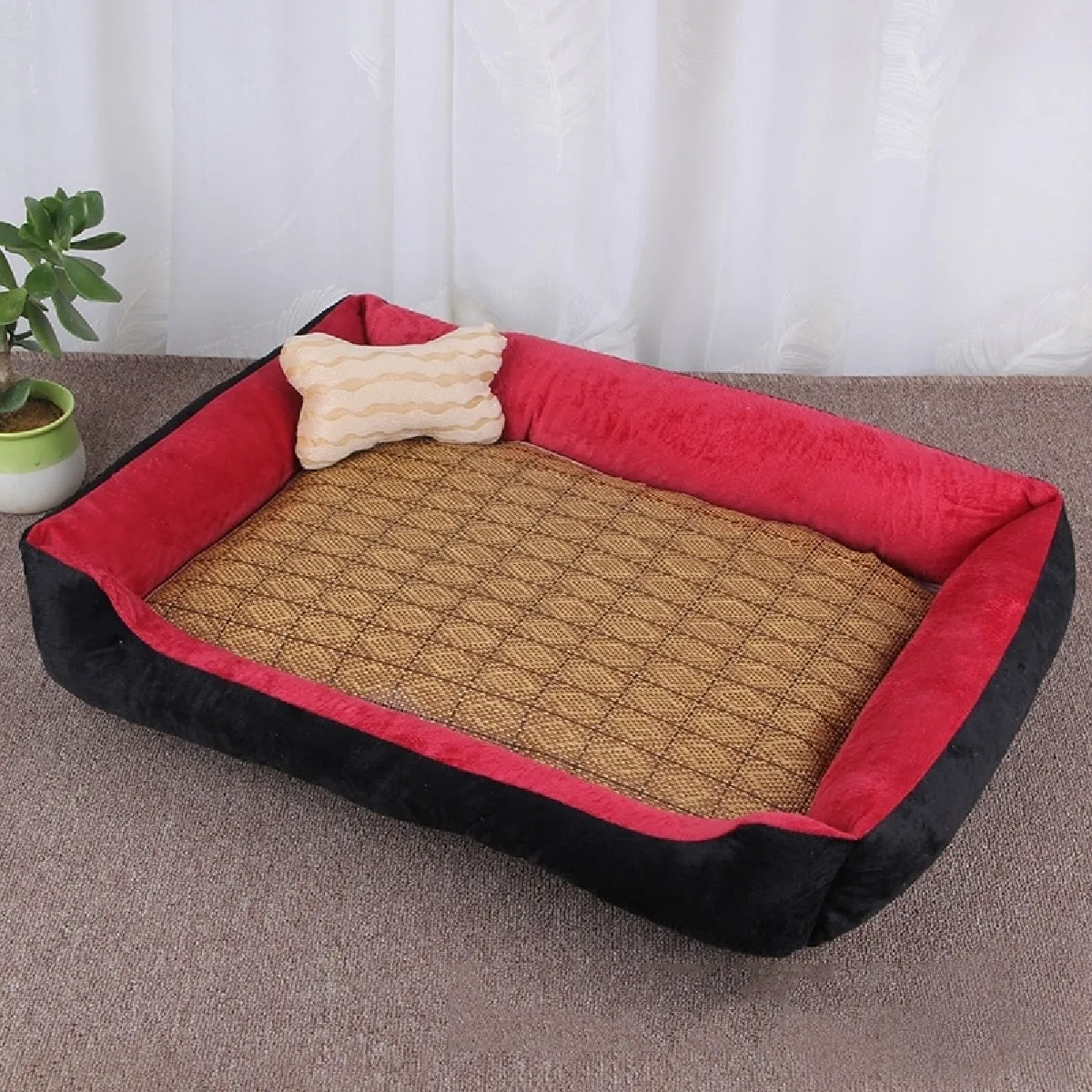 Meilleurs prix pour Panier pour chien Coussin tapis de chat pour avec motif rotin Taille: XS, 50 × 40 × 15cm (Noir Rouge)