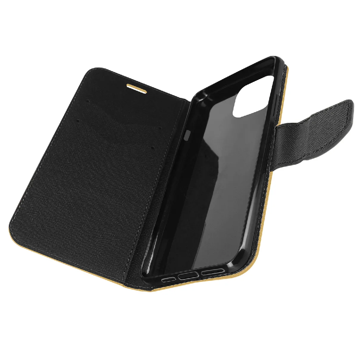 Avizar Noir Étui Pour Iphone 14 Plus Portefeuille Porte Carte Support Vidéo Or Et