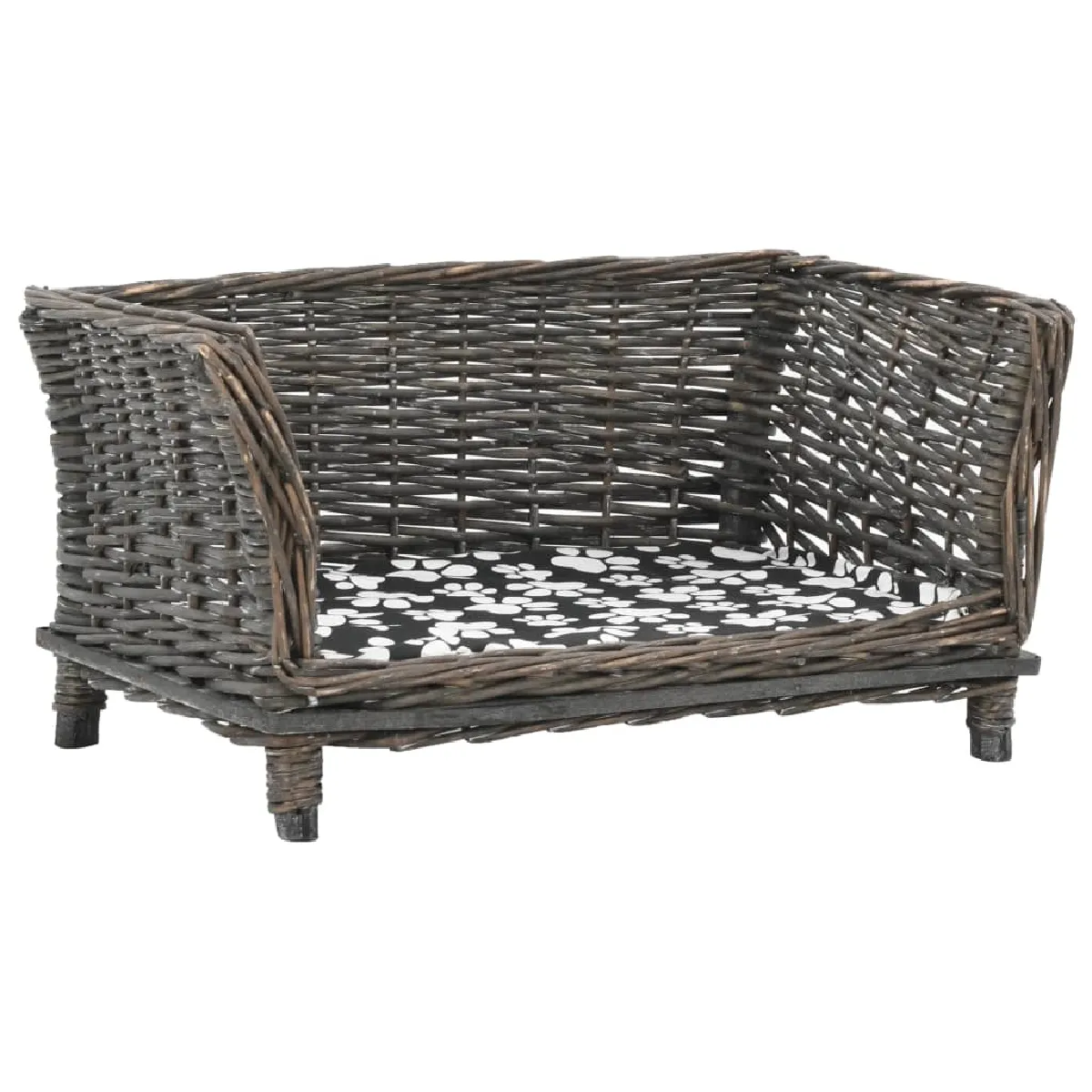Vidaxl Panier pour Chiens avec Coussin Gris 50x33x30 cm Saule Naturel Lit 170774