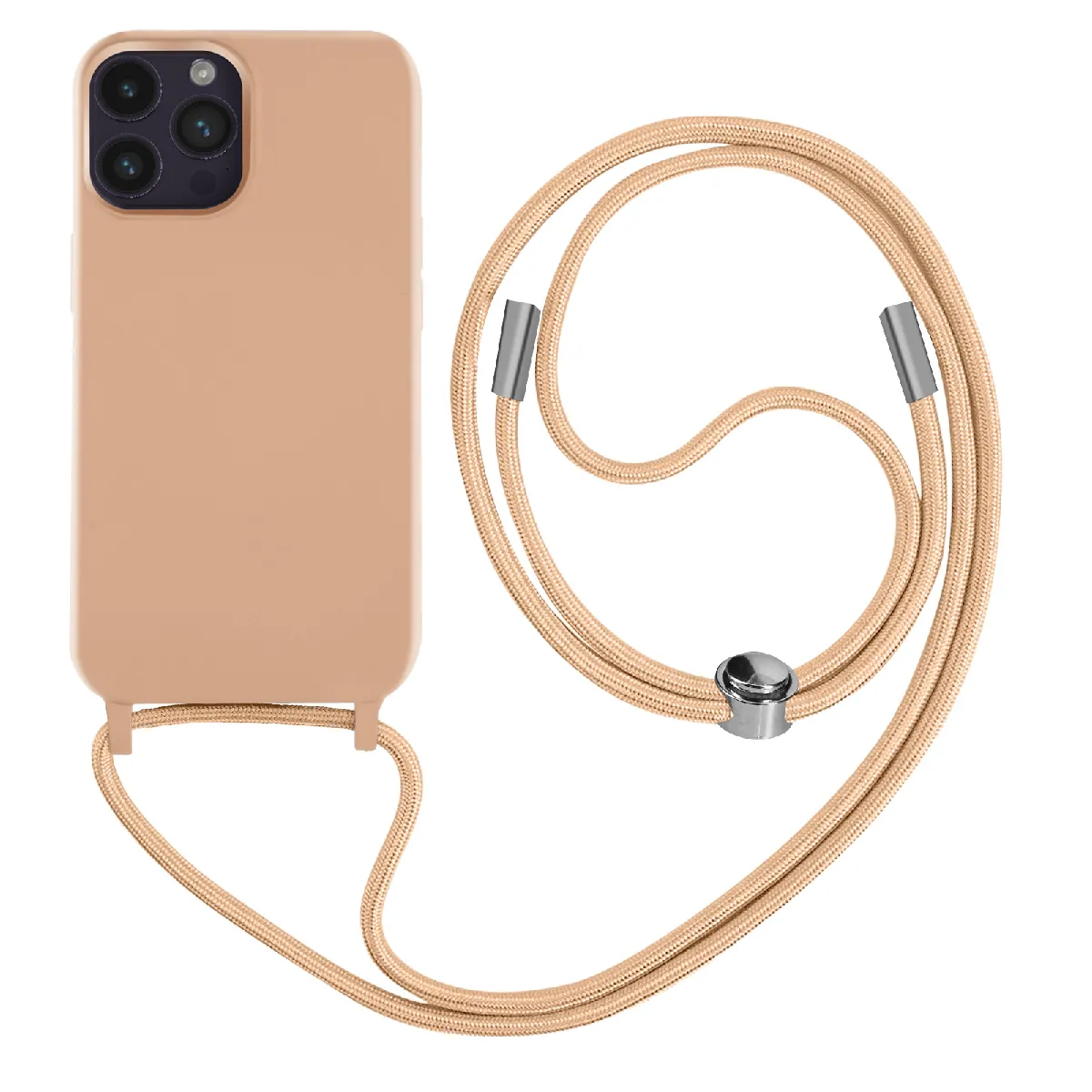 Avizar Rose Coque Cordon Pour Iphone 14 Pro Max Semi-Rigide Avec Lanière Tour Du Cou 80Cm