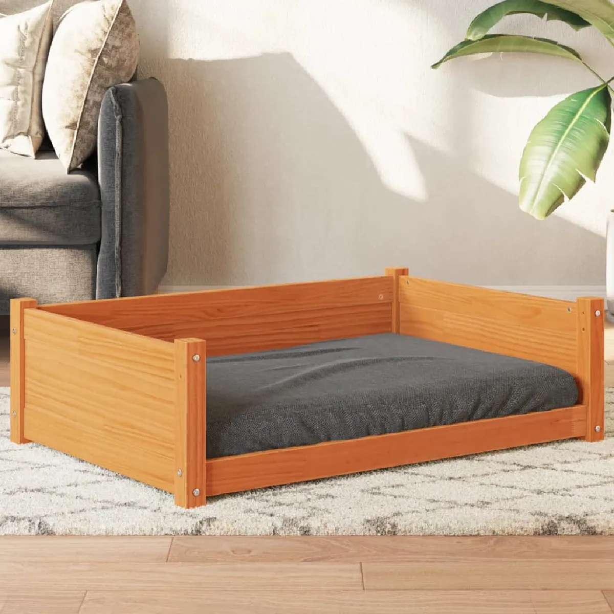 vidaXL Lit pour Chien, Canapé pour Chiot avec Parois Latérales, Meuble pour Animaux de Compagnie, Cire Marron 95,5x65,5x28 cm Bois de Pin Massif