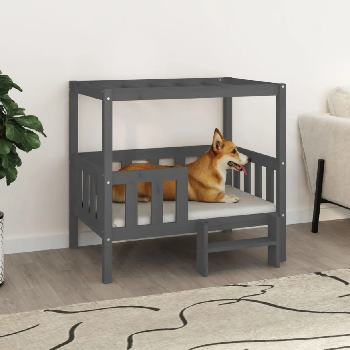 Vidaxl Lit pour chien Gris 95,5x73,5x90 cm Bois de pin solide