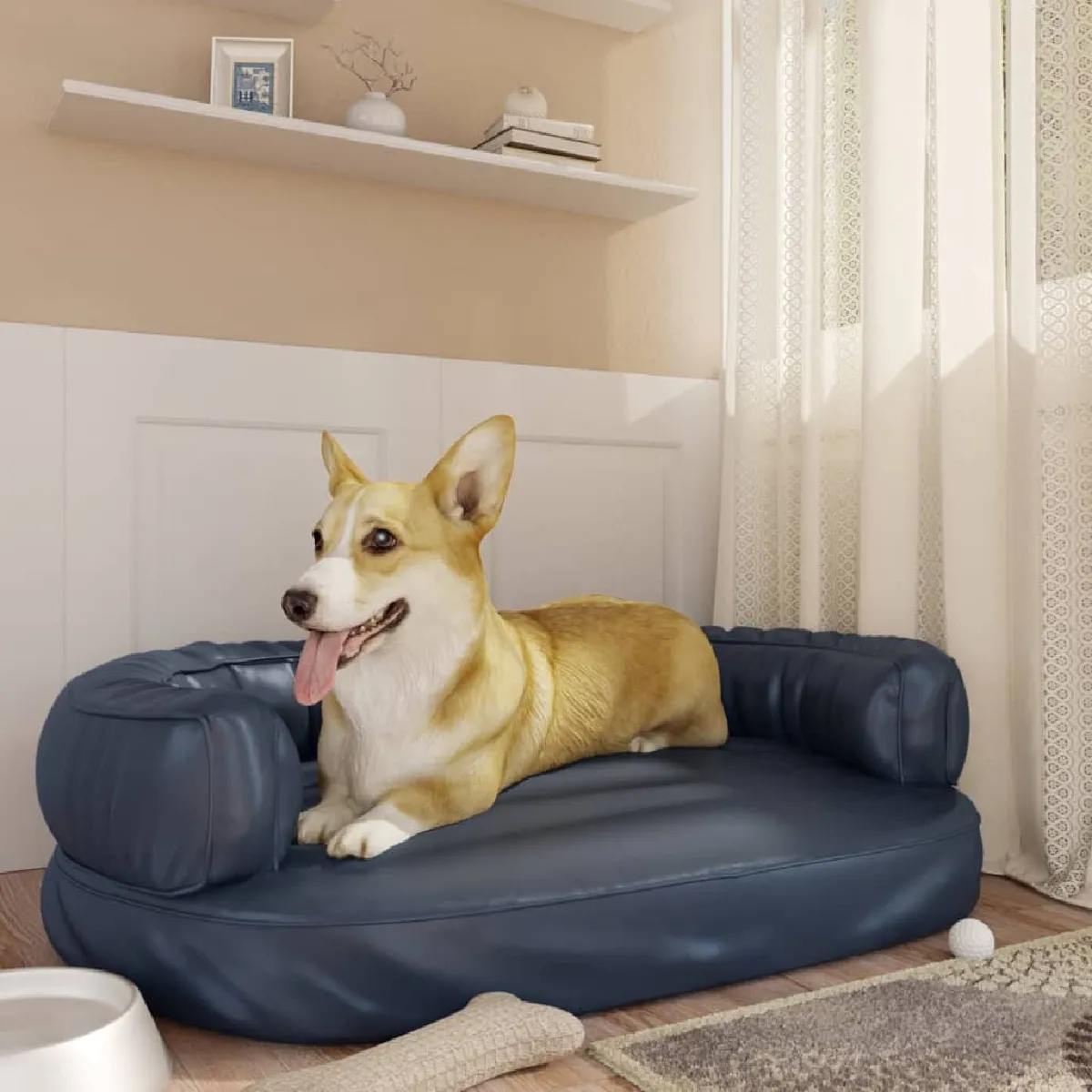 Vidaxl Lit pour chien - Ergonomique - Similicuir - 88x65cm - Bleu foncé - Antidérapant