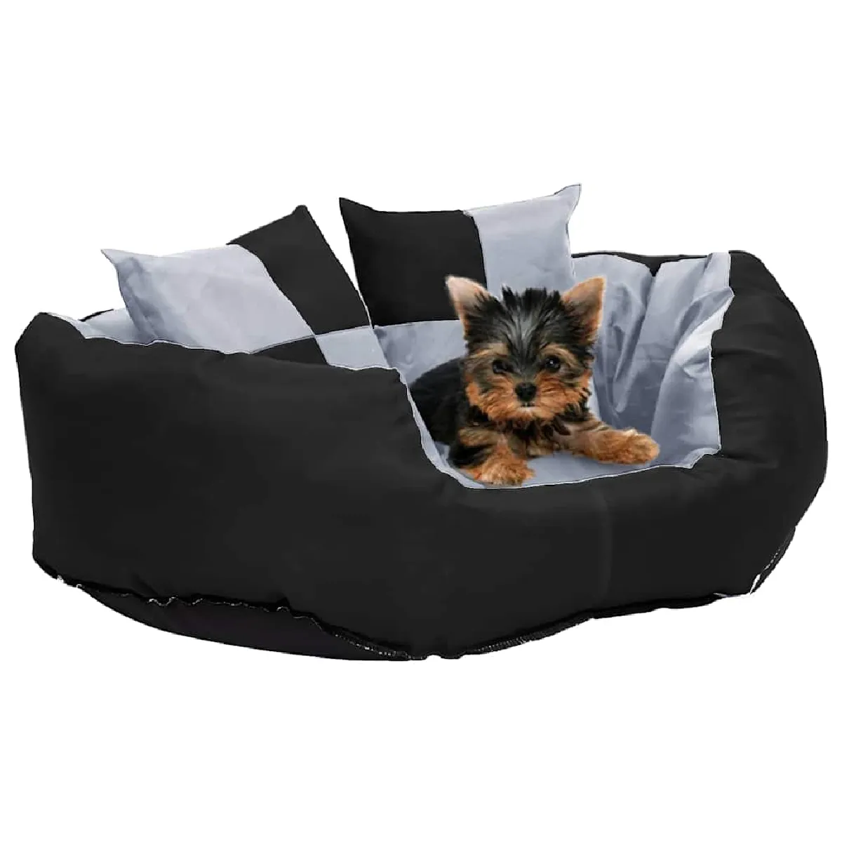 vidaXL Coussin réversible lavable pour chien Gris et noir 65x50x20 cm