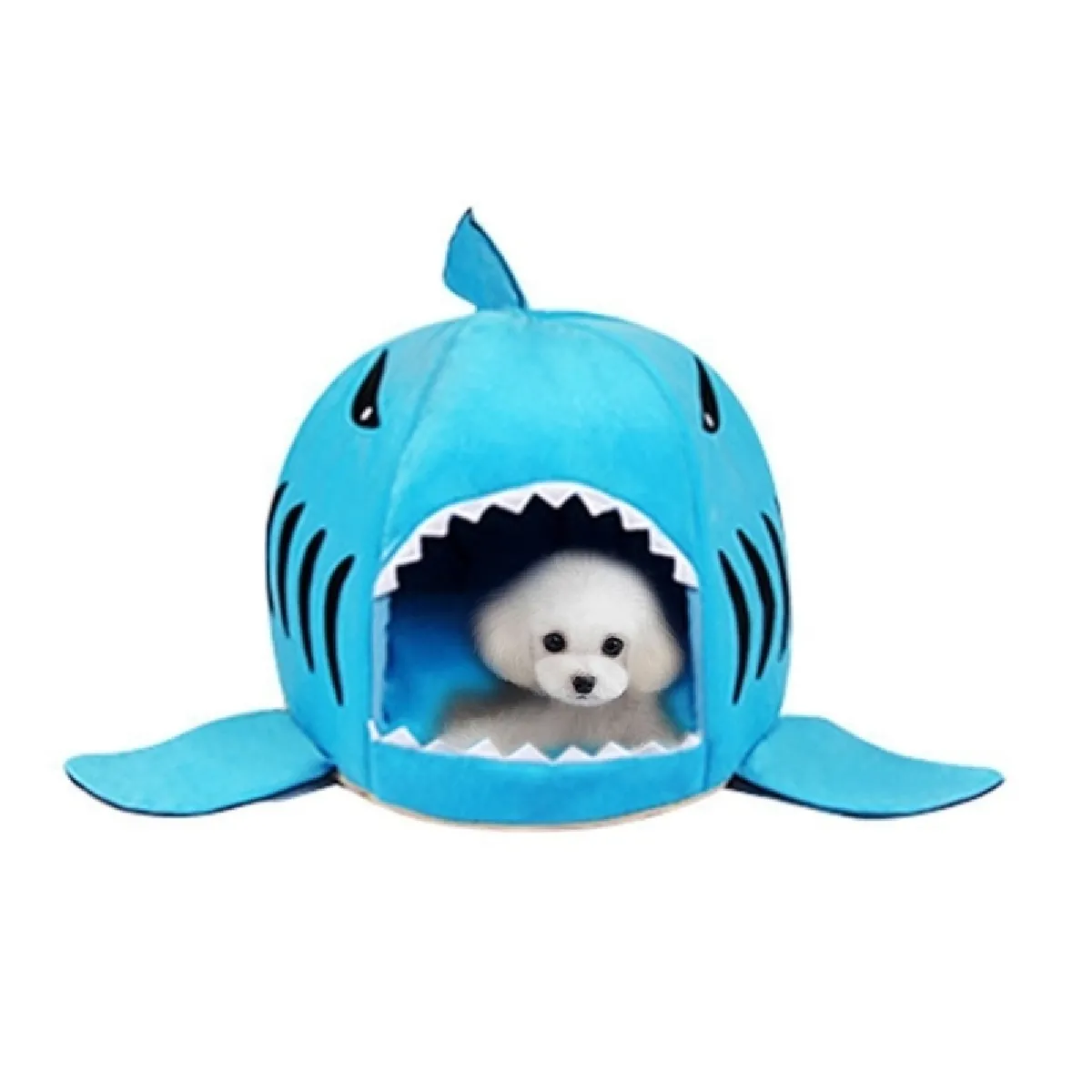 Comparer les prix de Chien de compagnie d'intérieur chiot bleu chat maison chaude requins animaux lit de couchage nid, taille m: 50x50x48cm