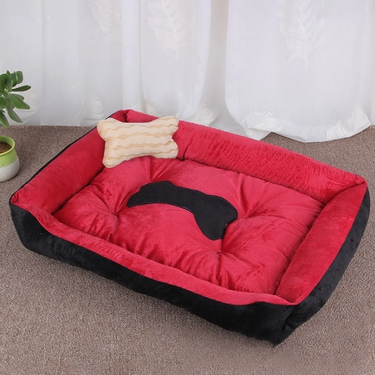 Comparer les prix de Panier pour chien Coussin Couverture de tapis chat pour chien, modèle Big Bean Warm Warm, pour taille: S, 60 × 45 × 15 cm (noir rouge)