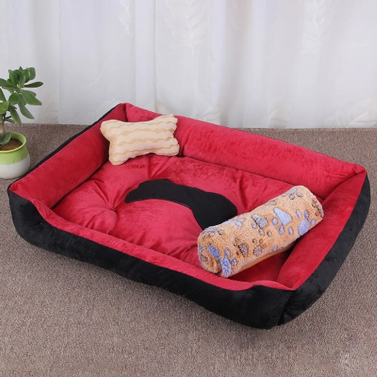 Comparer les prix de Panier pour chien Coussin tapis de chat pour avec motif couverture, taille couverture: XXS, 45 × 30 × 15 cm (Noir Rouge)