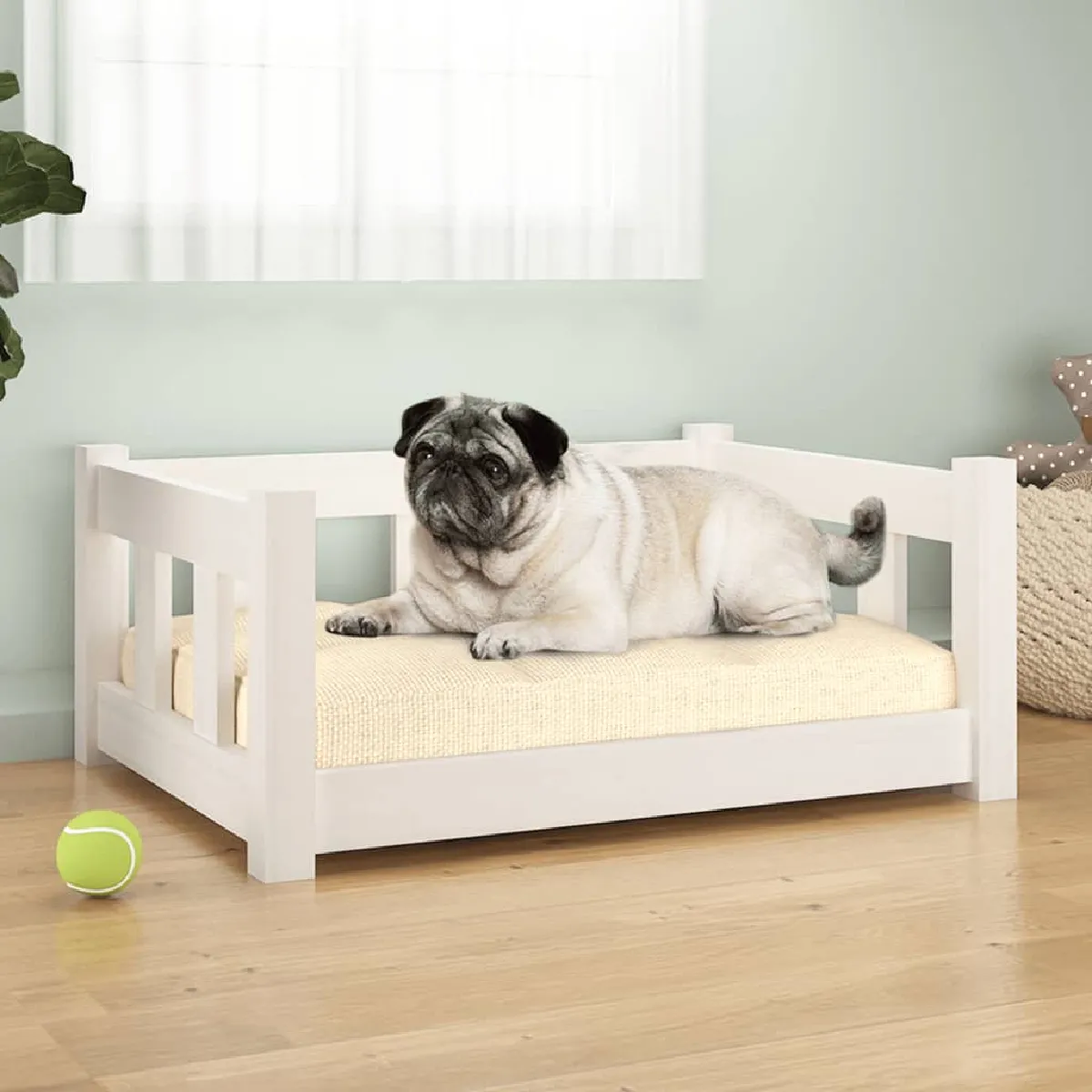 Vidaxl Lit en bois pour chien - Blanc 65,5x50,5x28 cm