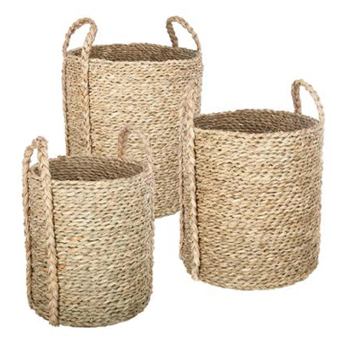 Pegane - Lot de 3 paniers de rangement - Osier - Naturel - Image 3