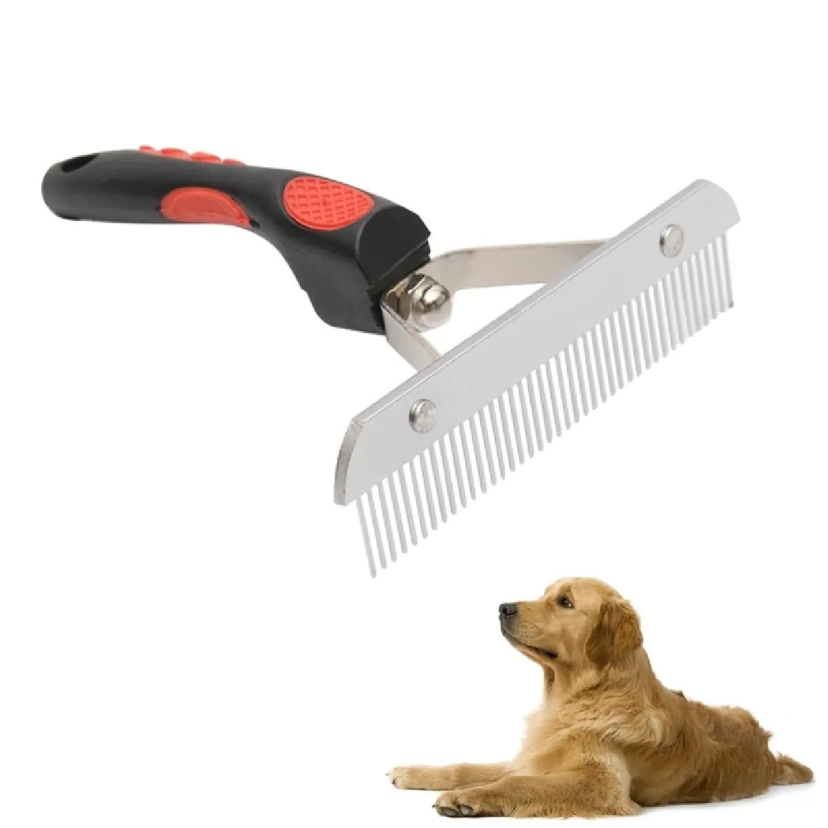Meilleurs prix pour Pour animaux de compagnie toilettage Râteau peigne poignée en caoutchouc outil de brosse de coiffure, taille: 17.0x16.0cm Big Chien peignes en acier inoxydable