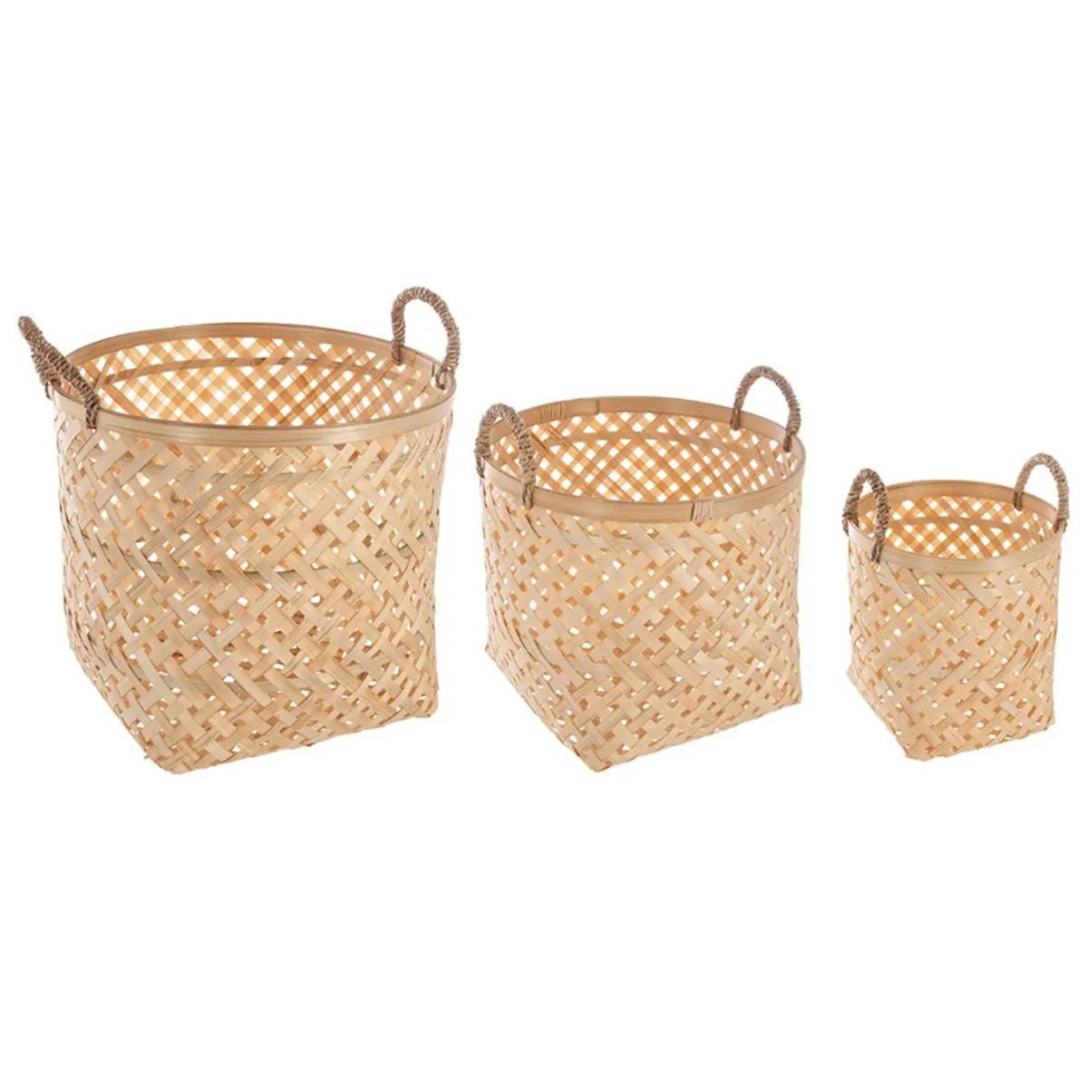 Non Communiqué Naturel Set De 3 Paniers Ronds En Bambou - Image 3