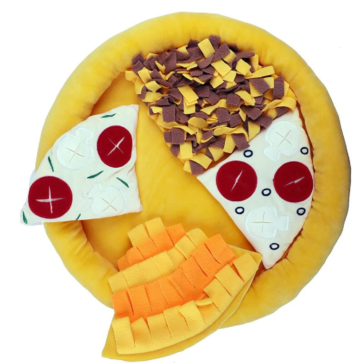 Comparer les prix de Jouets pour chiens de compagnie Tapis reniflant pour animaux de compagnie Tapis d'entraînement lavable Nourriture pizza Tapis pour chiots Tapis de laine amovible coupé multicolore