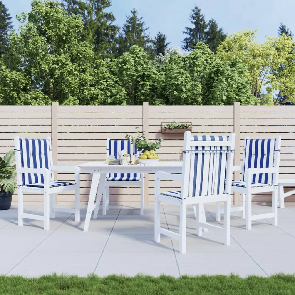 Non Communiqué Blanc Vidaxl Coussins De Chaise À Dossier Bas Lot De 4 Rayures Bleu Et 361320 - Image 3