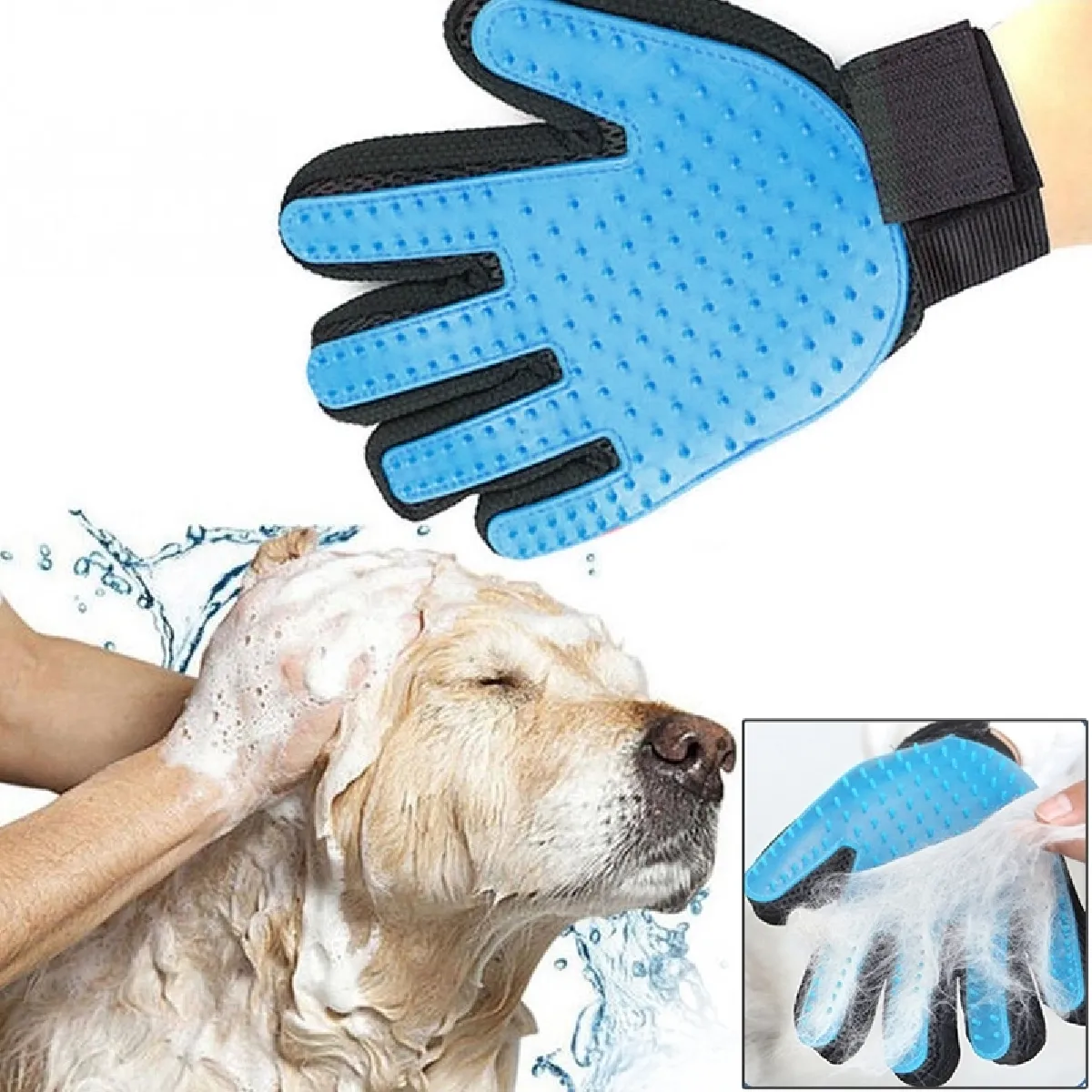 Comparer les prix de Gant de nettoyage à la brosse à doigts à cinq pour animaux compagnie, massage doux et efficace (Bleu ciel)