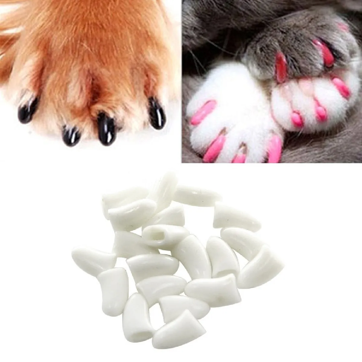 Meilleurs prix pour 20 PCS Silicone Caps pour les ongles mous Cat / Griffe de la patte de chat / Protecteur d'ongles animaux de compagnie / Cache-ongles de chatTaille S Blanc