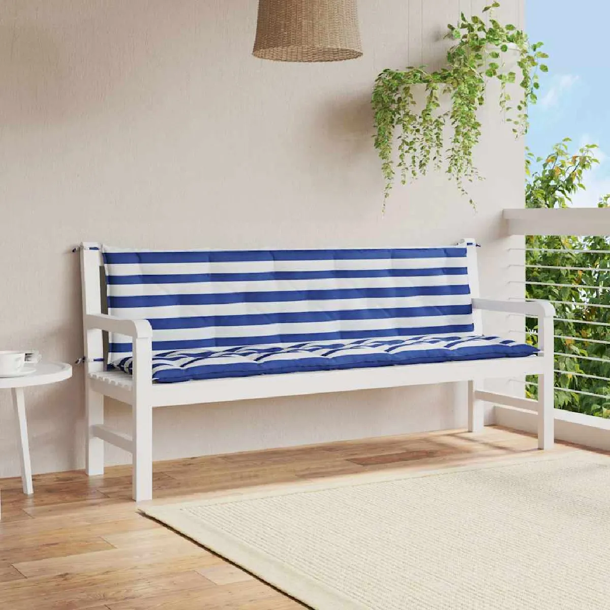 vidaXL Coussins de Banc Rayures BleuesBlanches