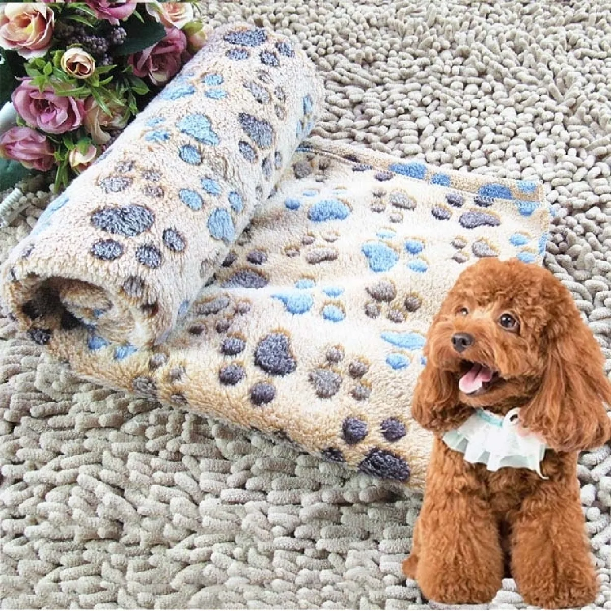 Meilleurs prix pour Pour Animal de compagnie Chien café Couvertures, Taille: M, 60 * 80 cm Kennel Tapis Empreintes Motif Épais Chaud Coral Fleece Pet