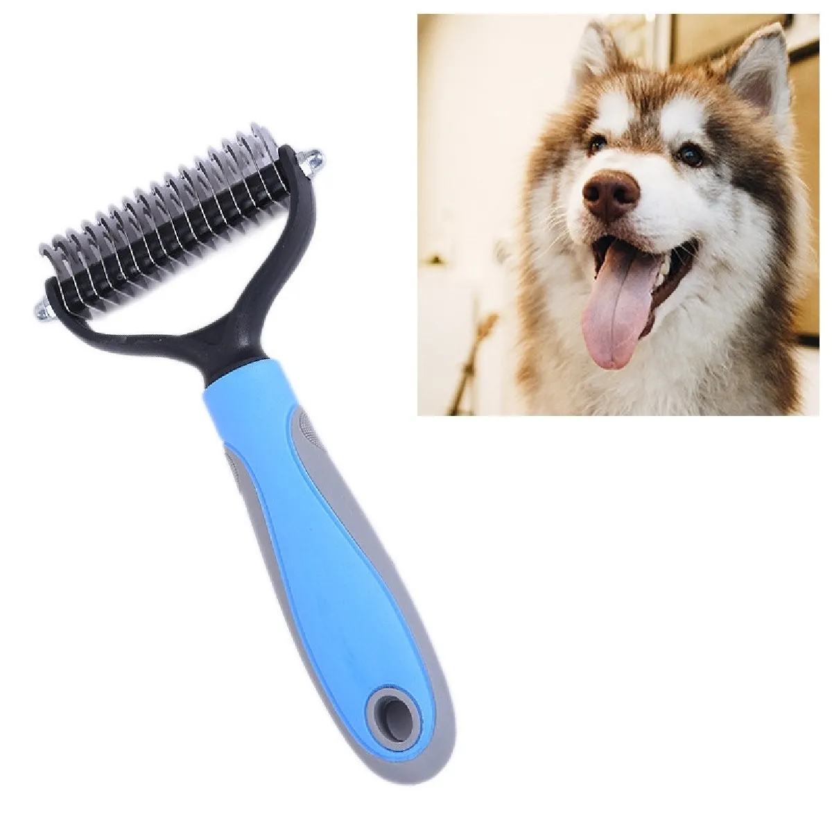 Pet Comb Beauty Cleaning Supplies Dog Peigne pour chien en acier inoxydabletaille 18x7cm bleu